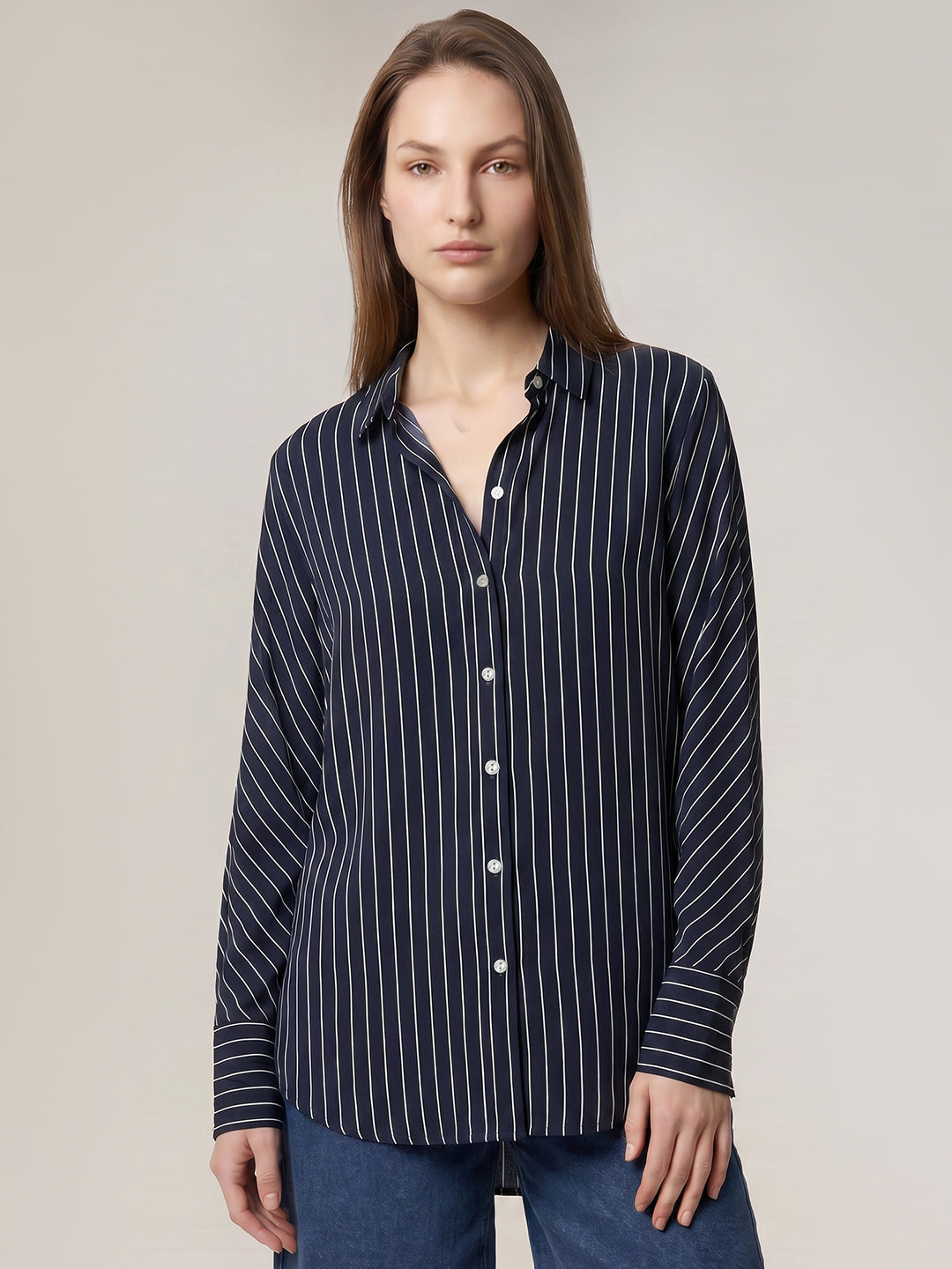 Dark Blue Striped Shirt