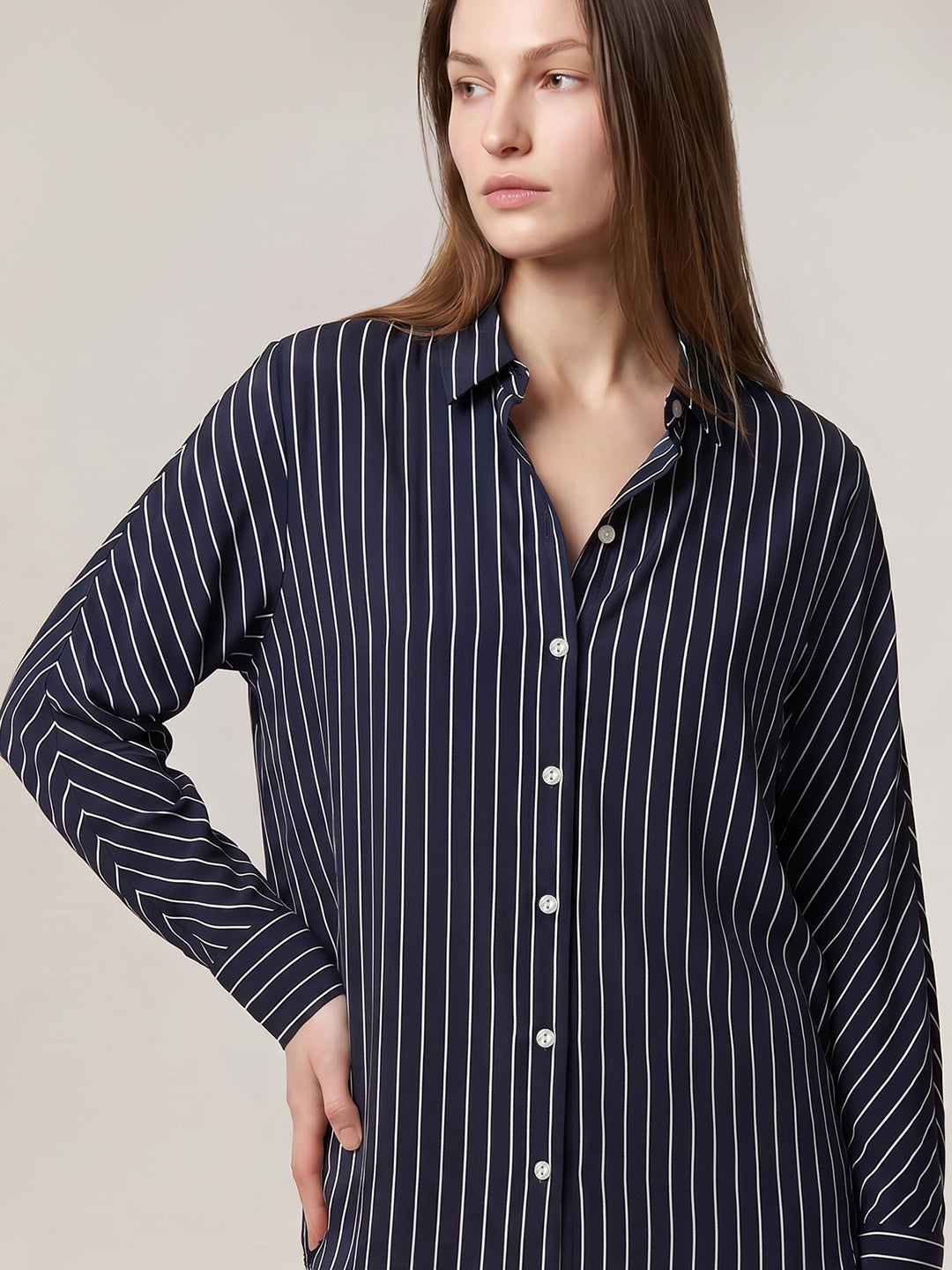 Dark Blue Striped Shirt