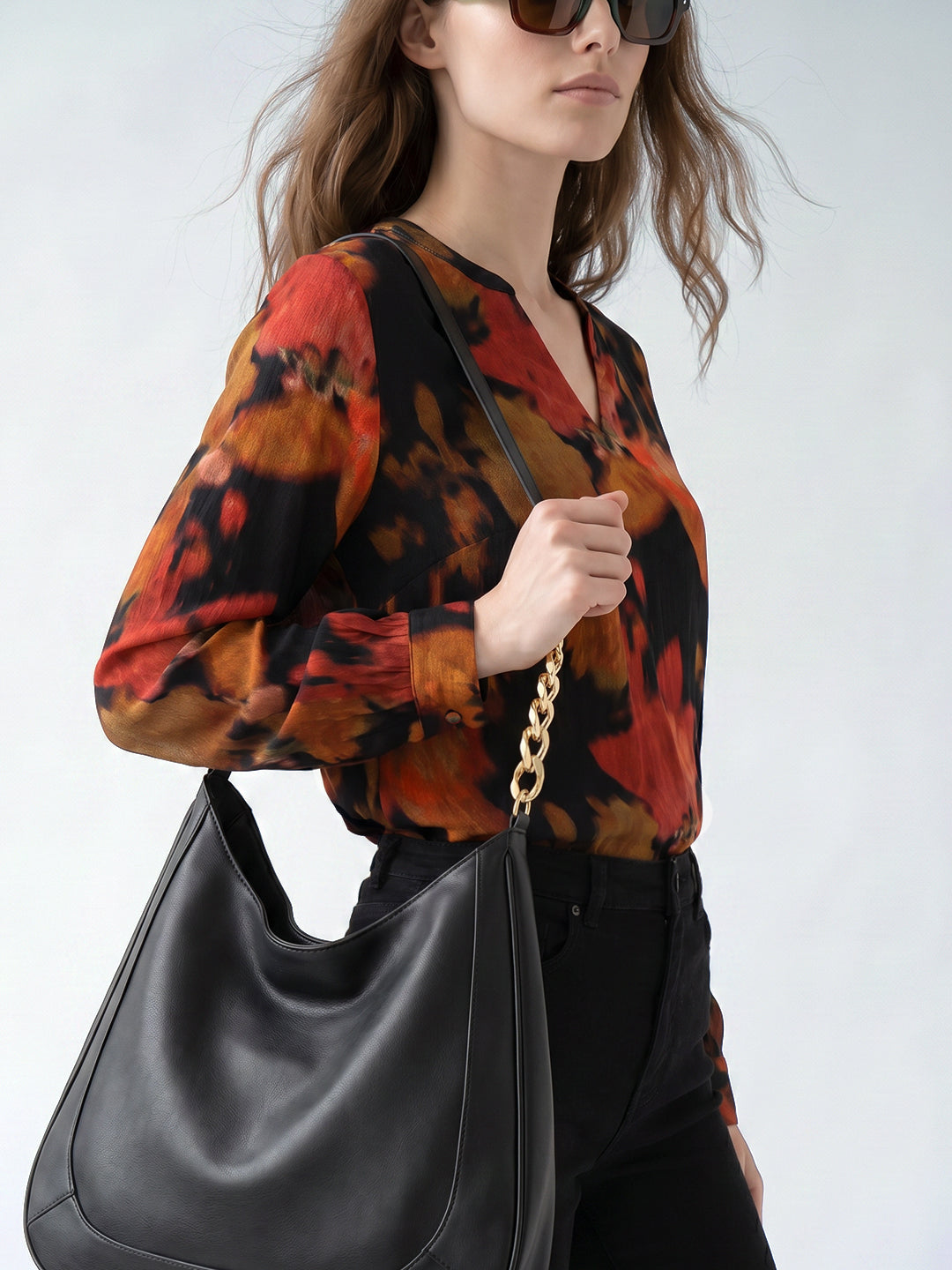 Black Floral Full Sleeves Top