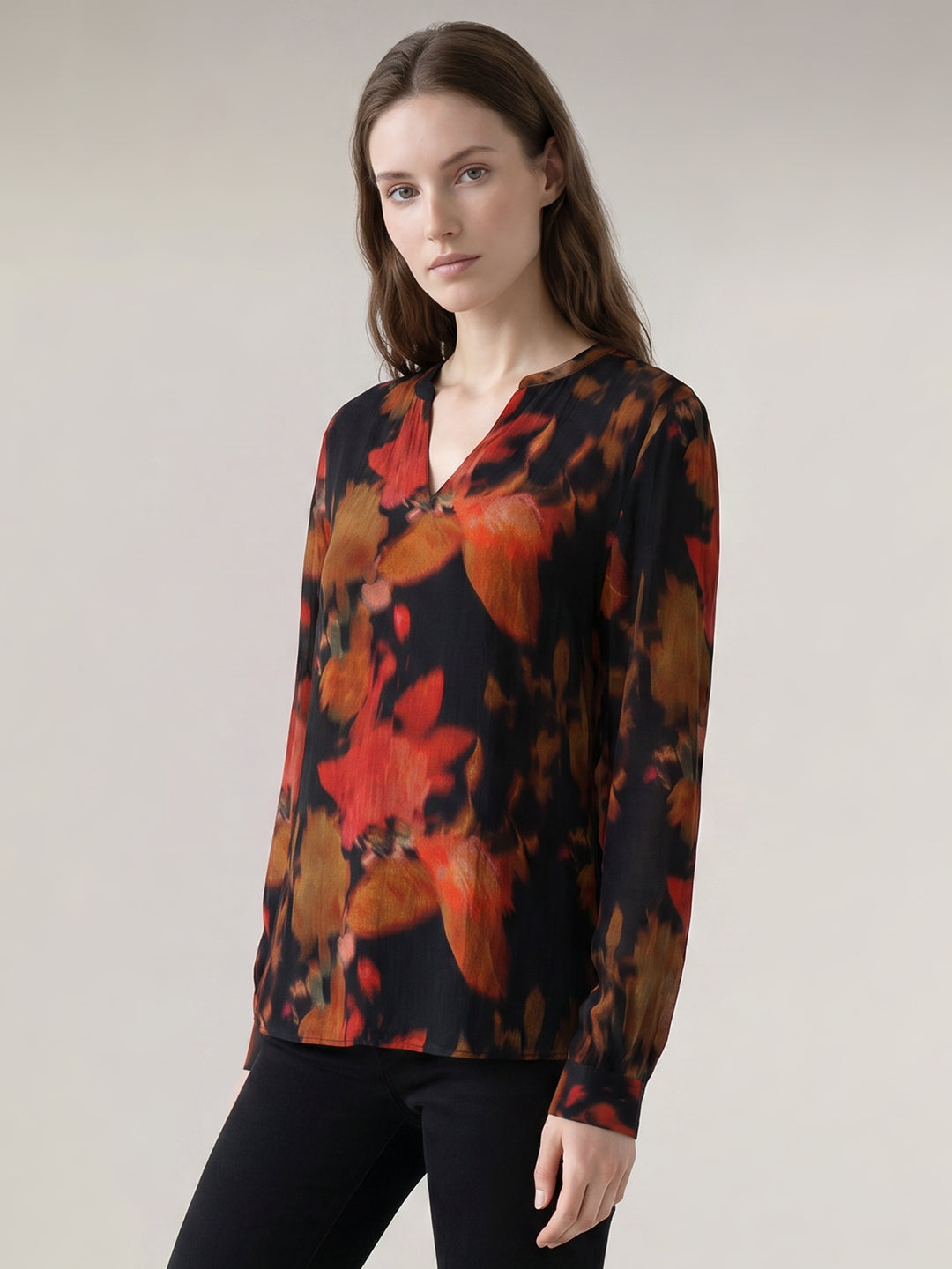 Black Floral Full Sleeves Top