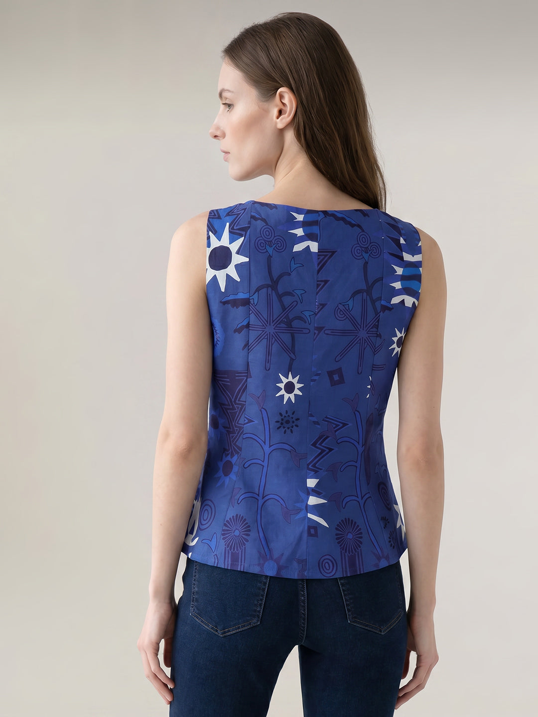 Dark Blue Printed Cotton Top