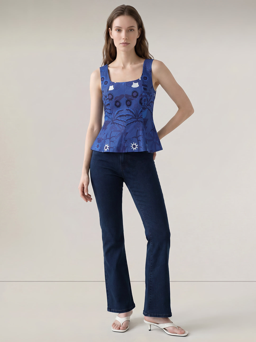 Dark Blue Printed Cotton Top