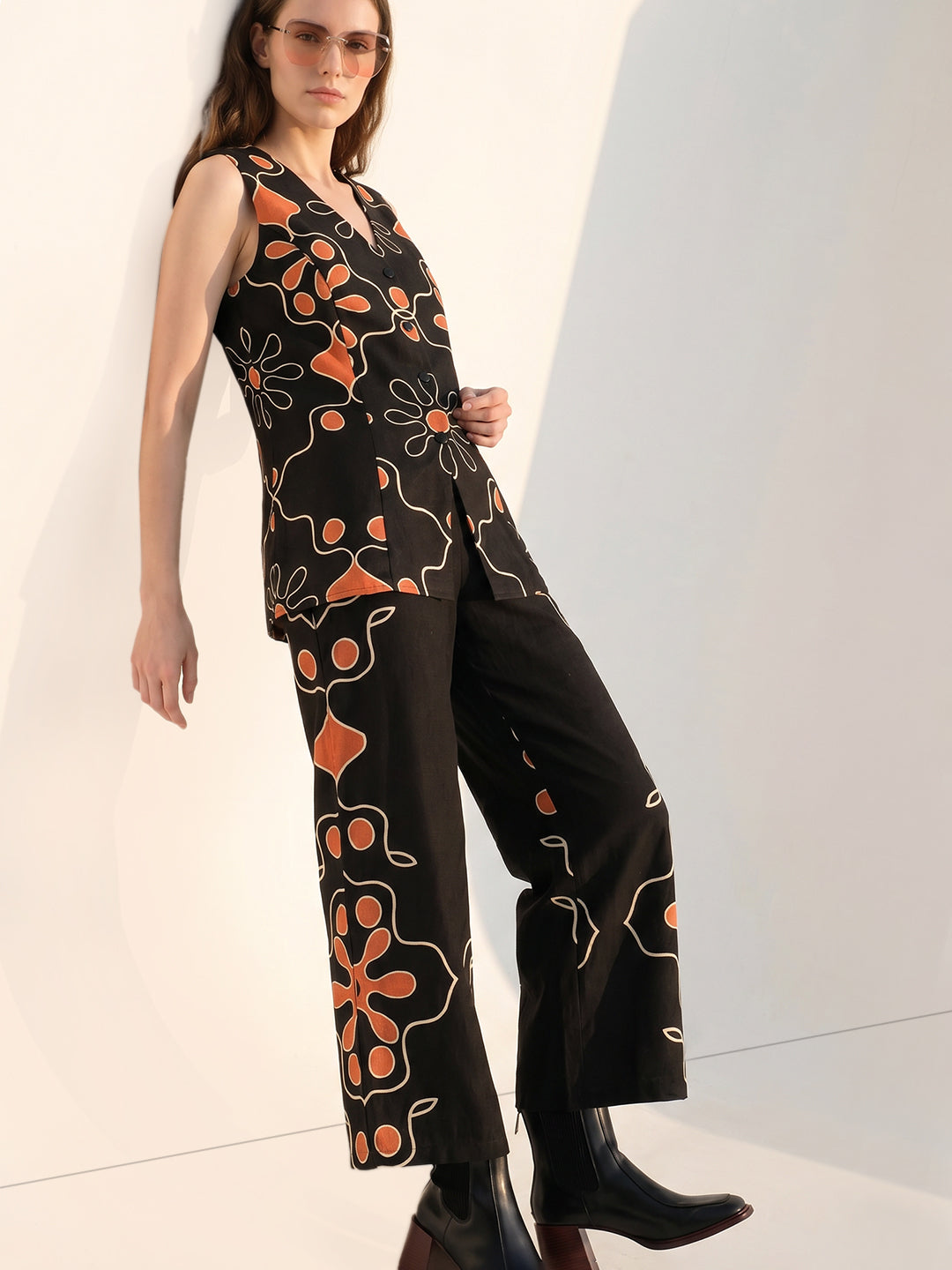 Black Floral Vest Top