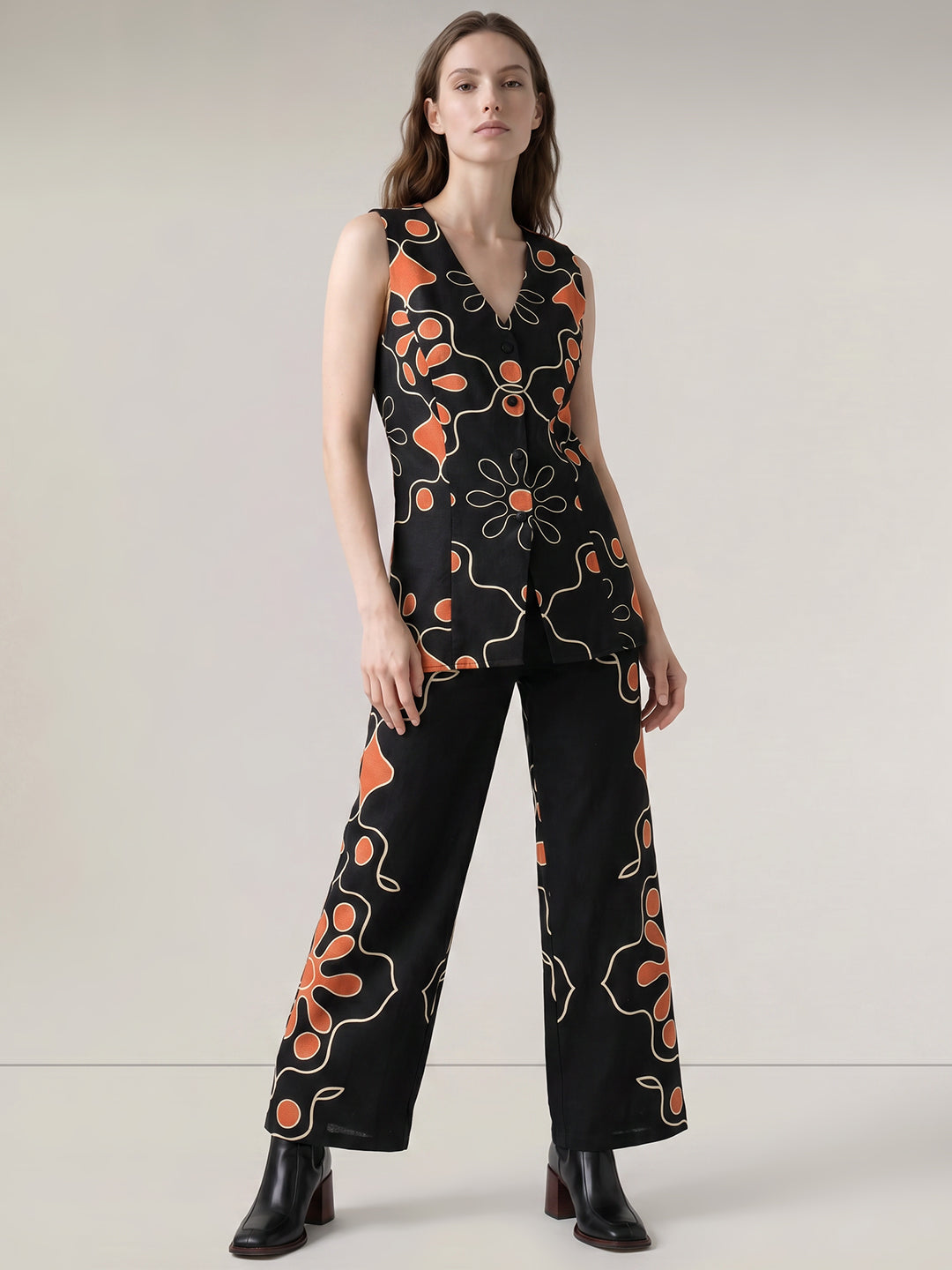 Black Floral Vest Top