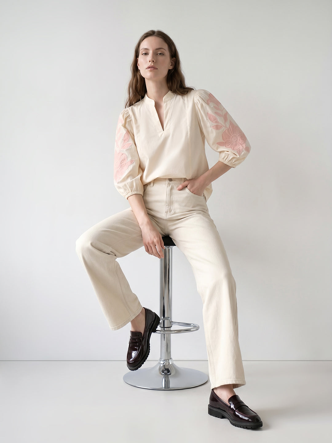 Ecru Embroidered Top