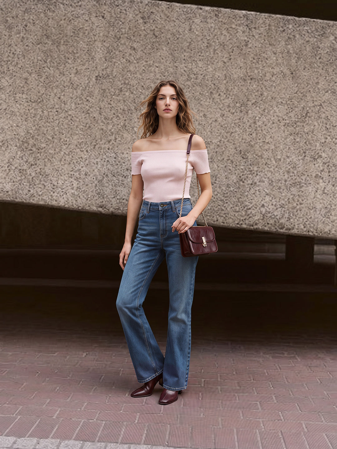 Blue Mid Rise Bootcut Jeans