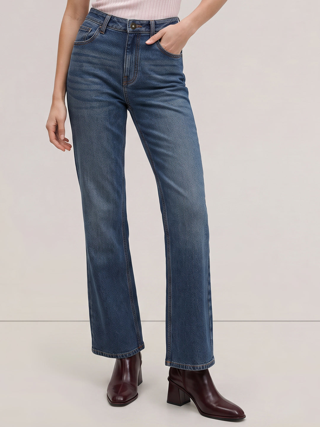 Blue Mid Rise Bootcut Jeans