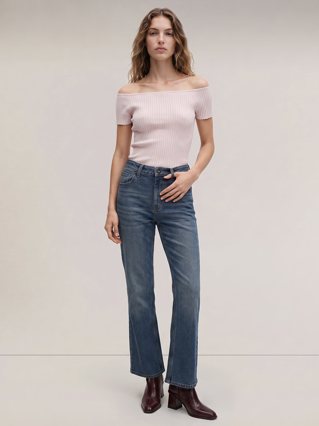 Blue Mid Rise Bootcut Jeans