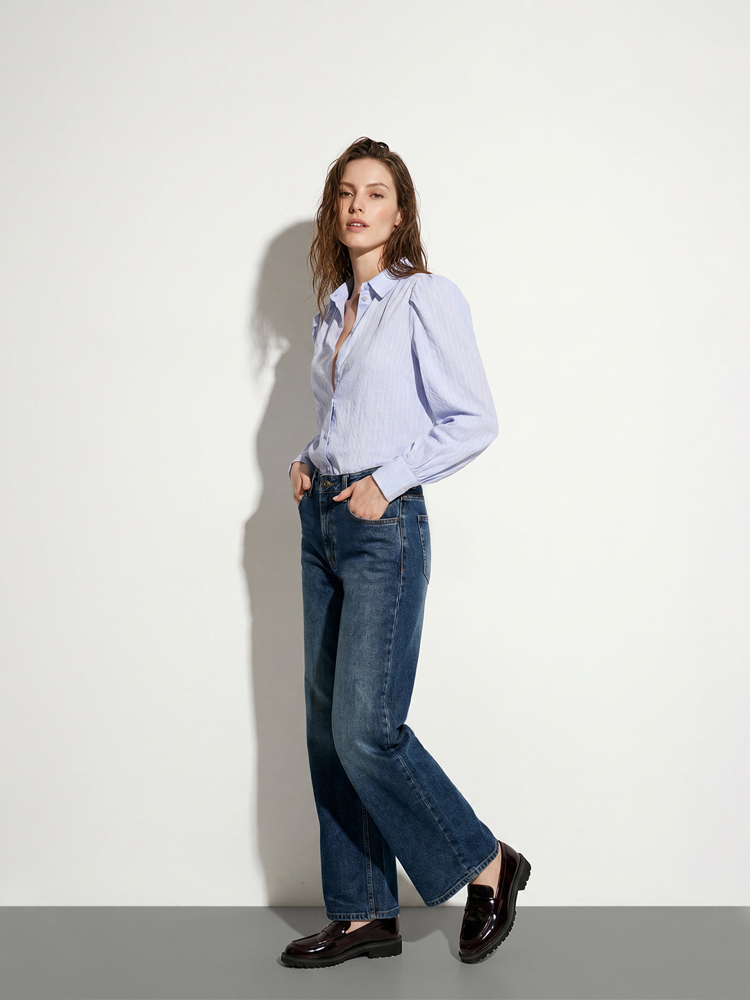 Blue High Rise Wide Leg Jeans