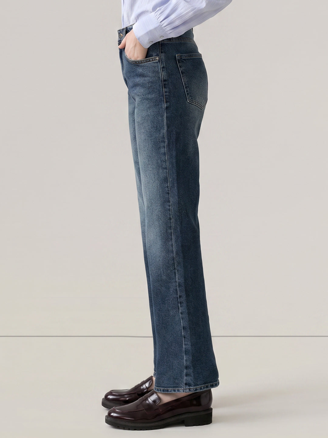 Blue High Rise Wide Leg Jeans