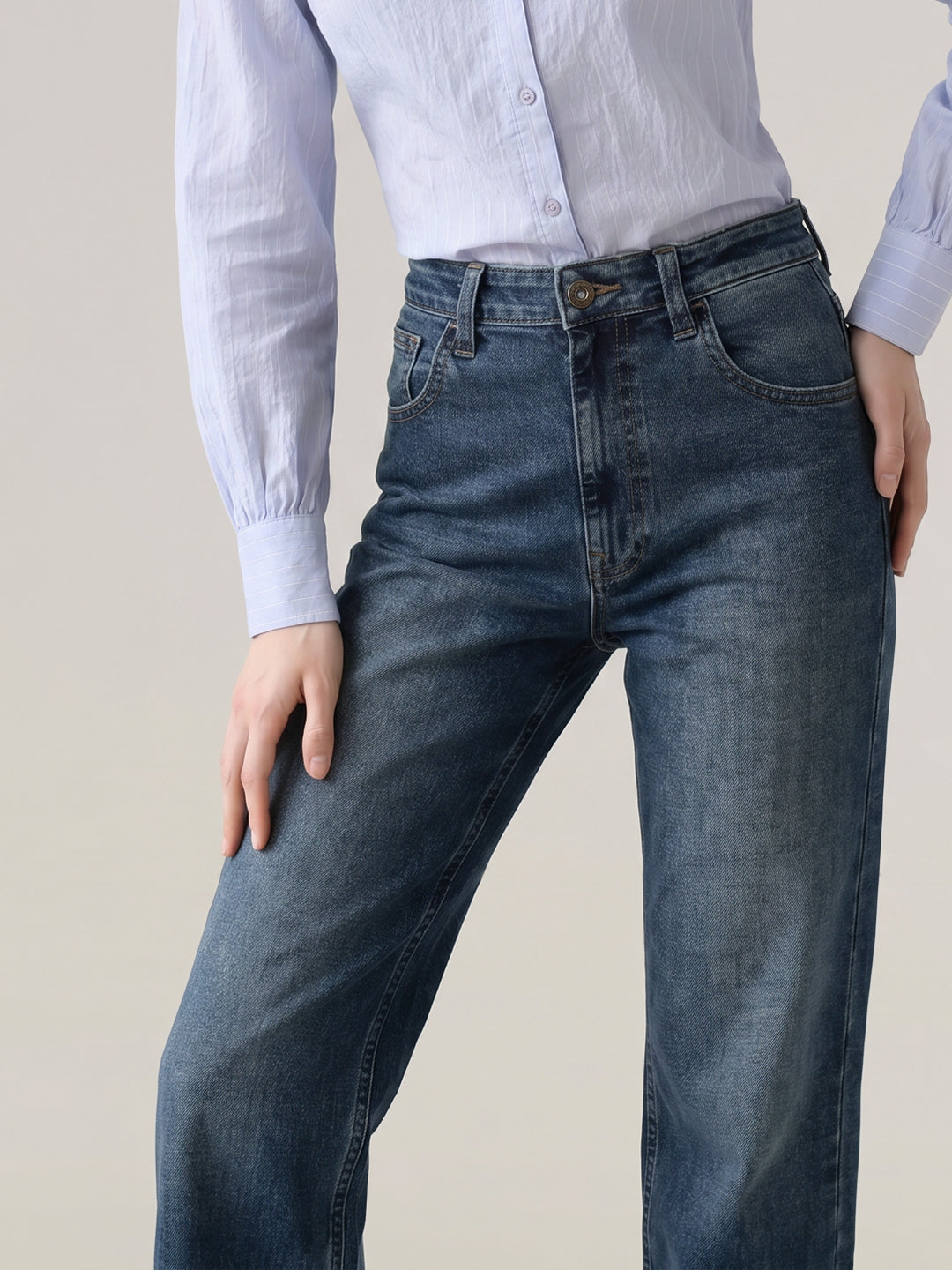 Blue High Rise Wide Leg Jeans