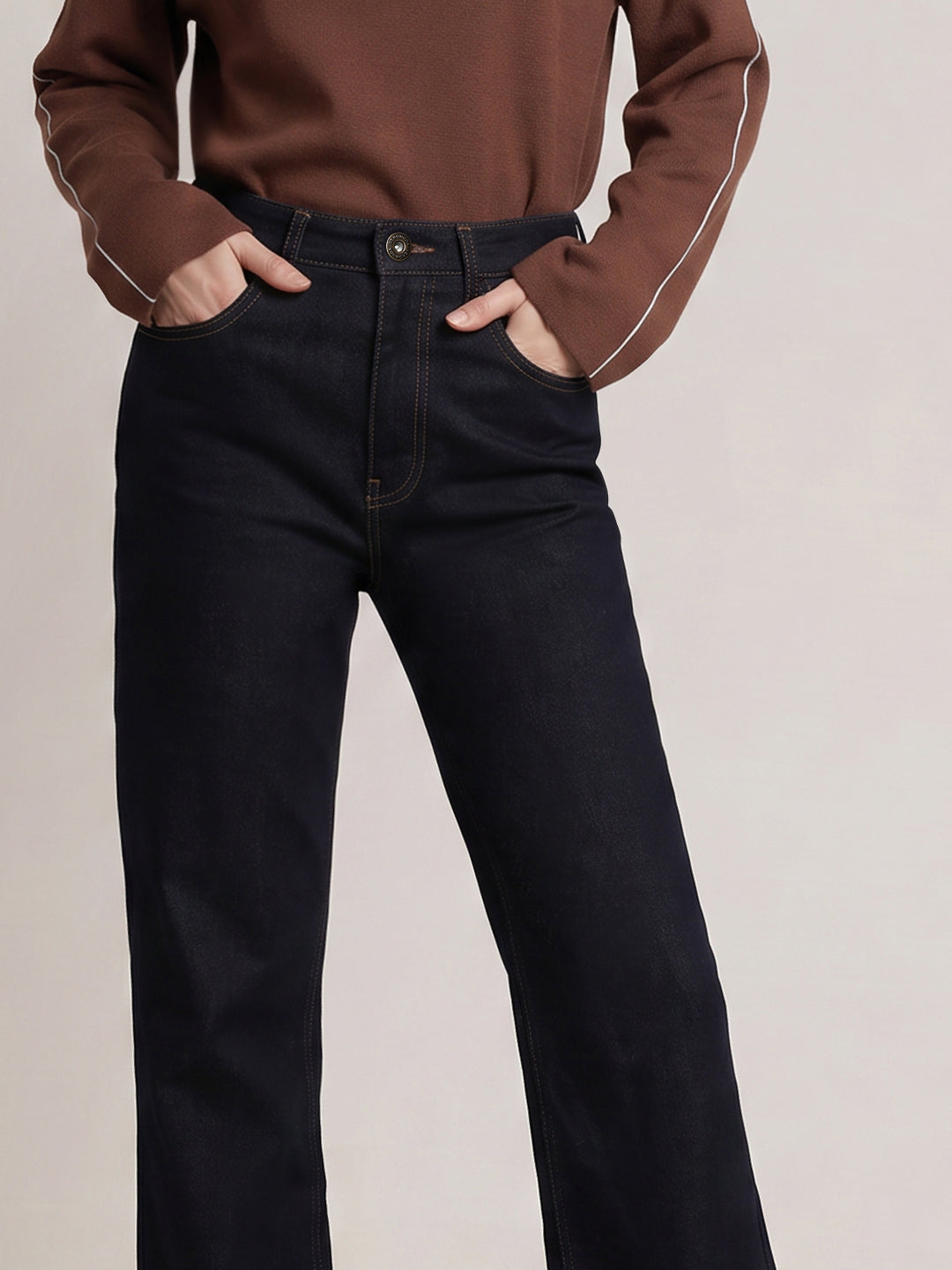 Dark Blue High Rise Wide Leg Jeans