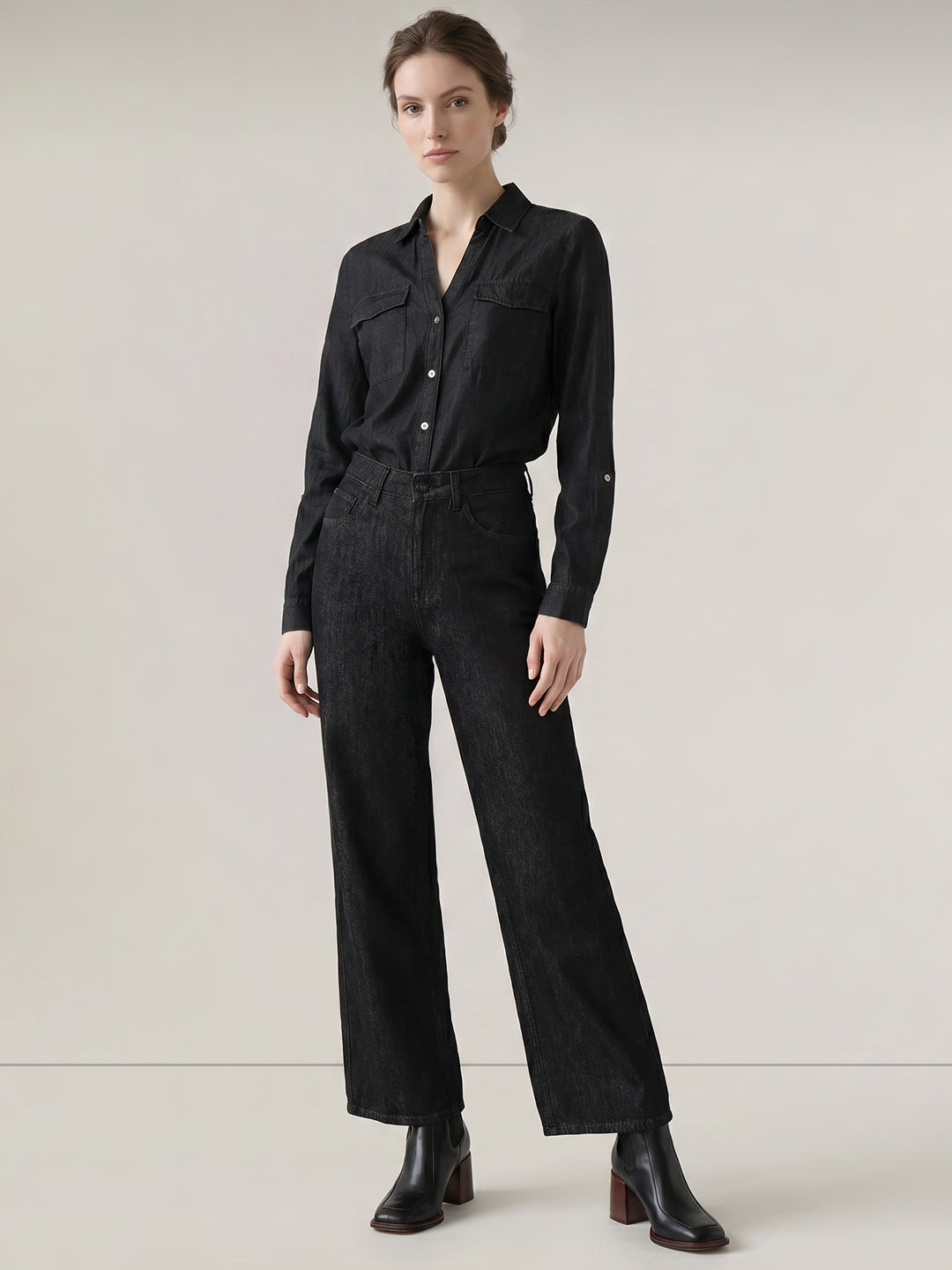 Black High Rise Straight Fit Jeans
