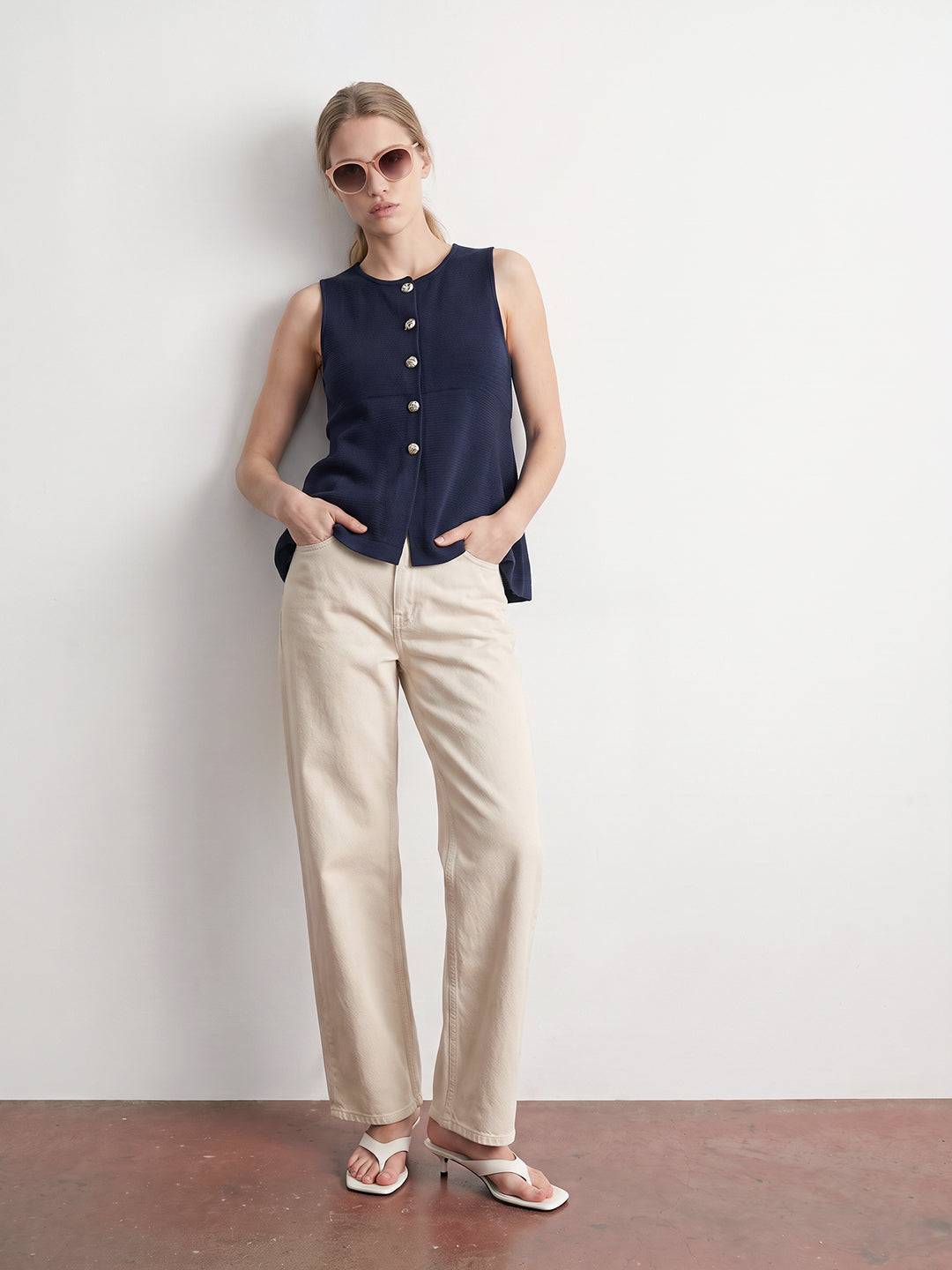 Ecru High Rise Straight Fit Jeans