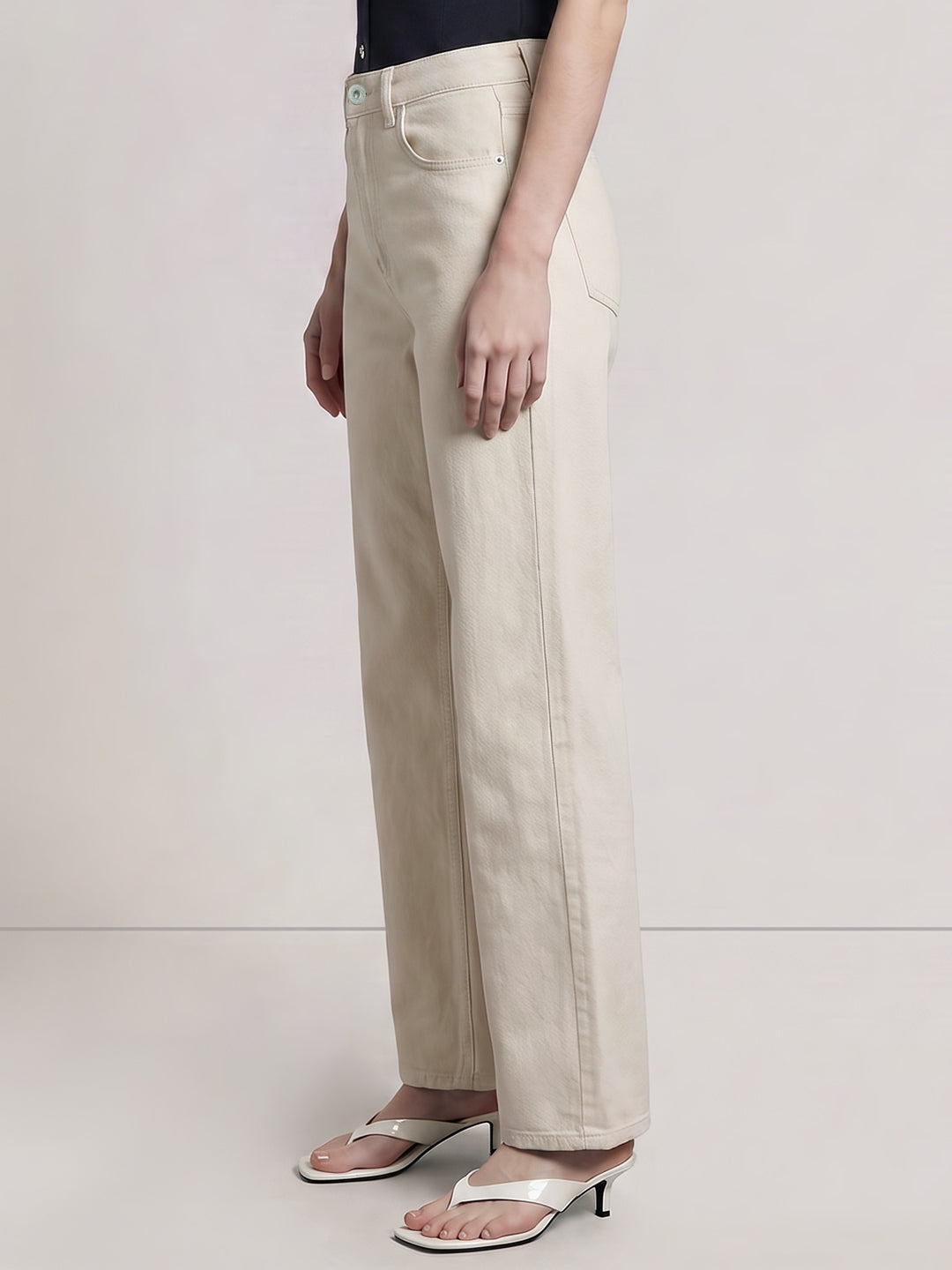 Ecru High Rise Straight Fit Jeans