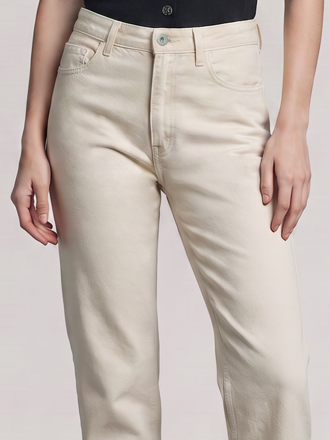Ecru High Rise Straight Fit Jeans