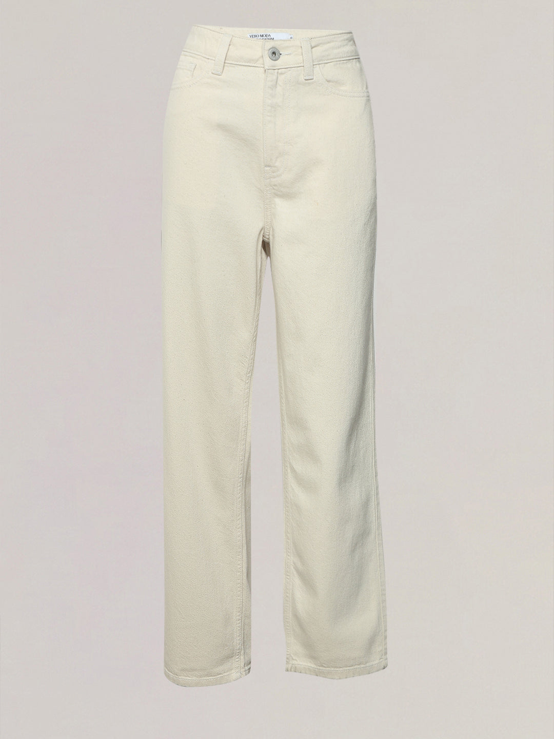 Ecru High Rise Straight Fit Jeans