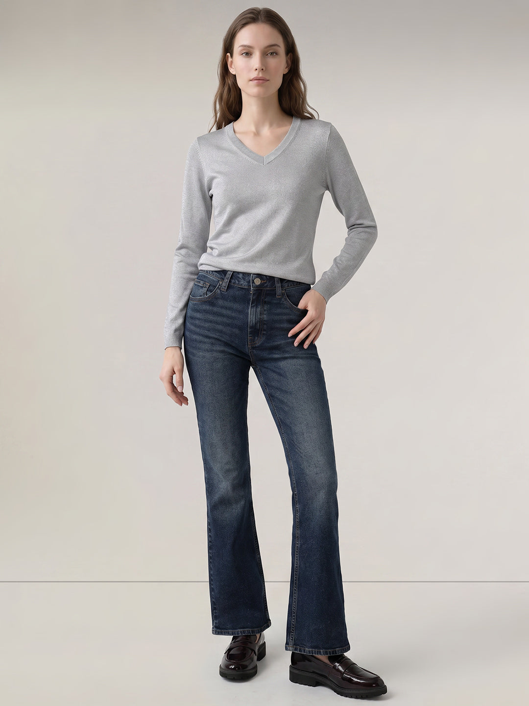 Dark Blue Mid Rise Bootcut Jeans