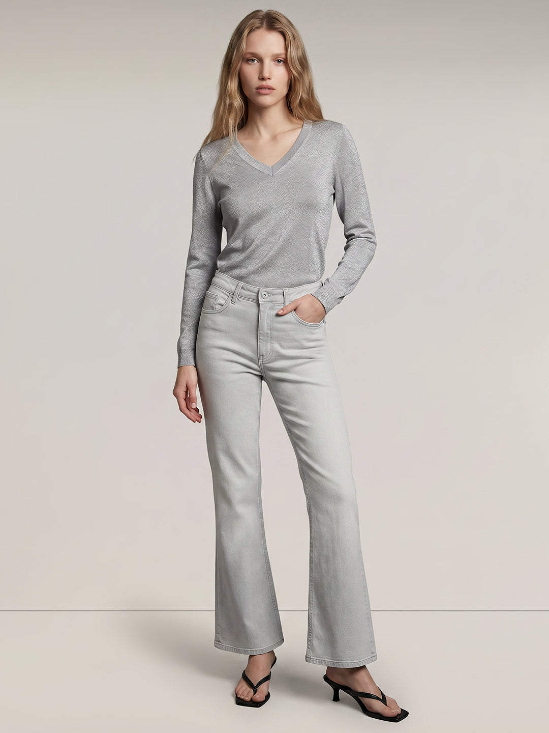 Light Grey Mid Rise Bootcut Jeans
