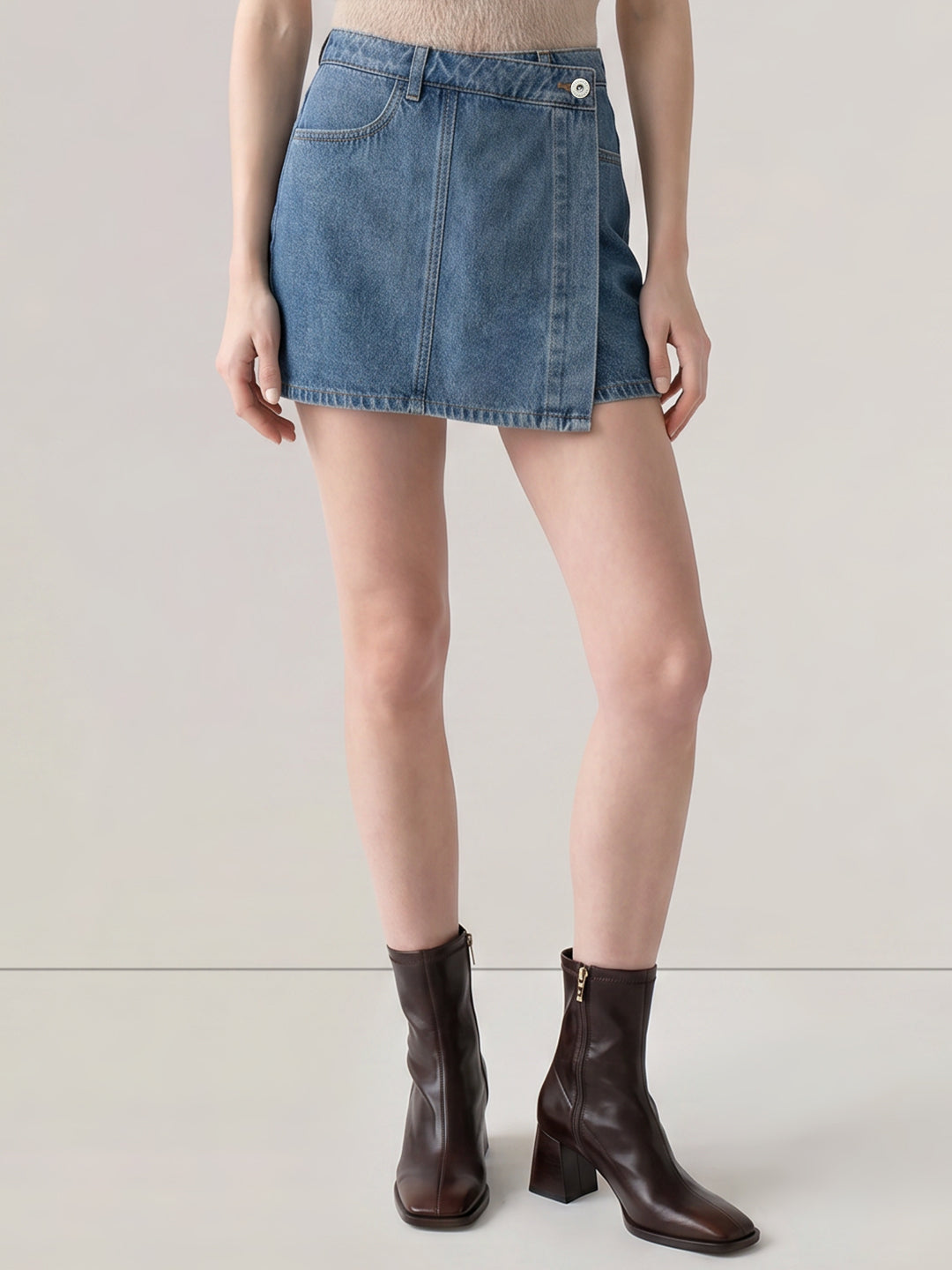 Blue High Rise Denim Skort