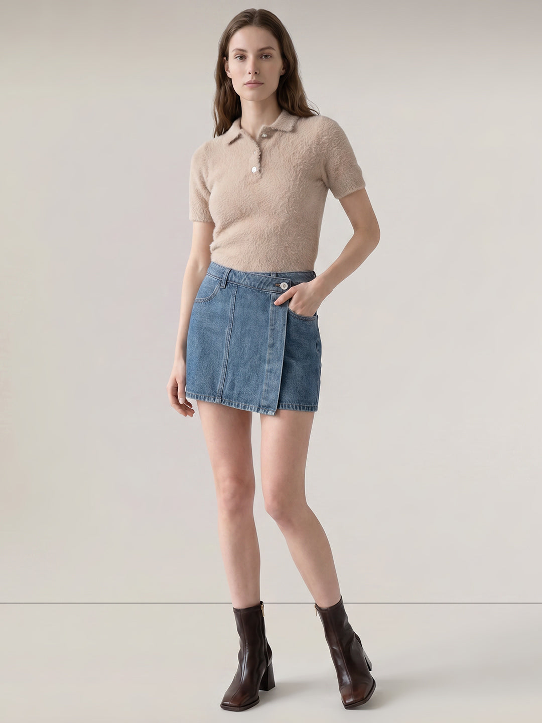 Blue High Rise Denim Skort