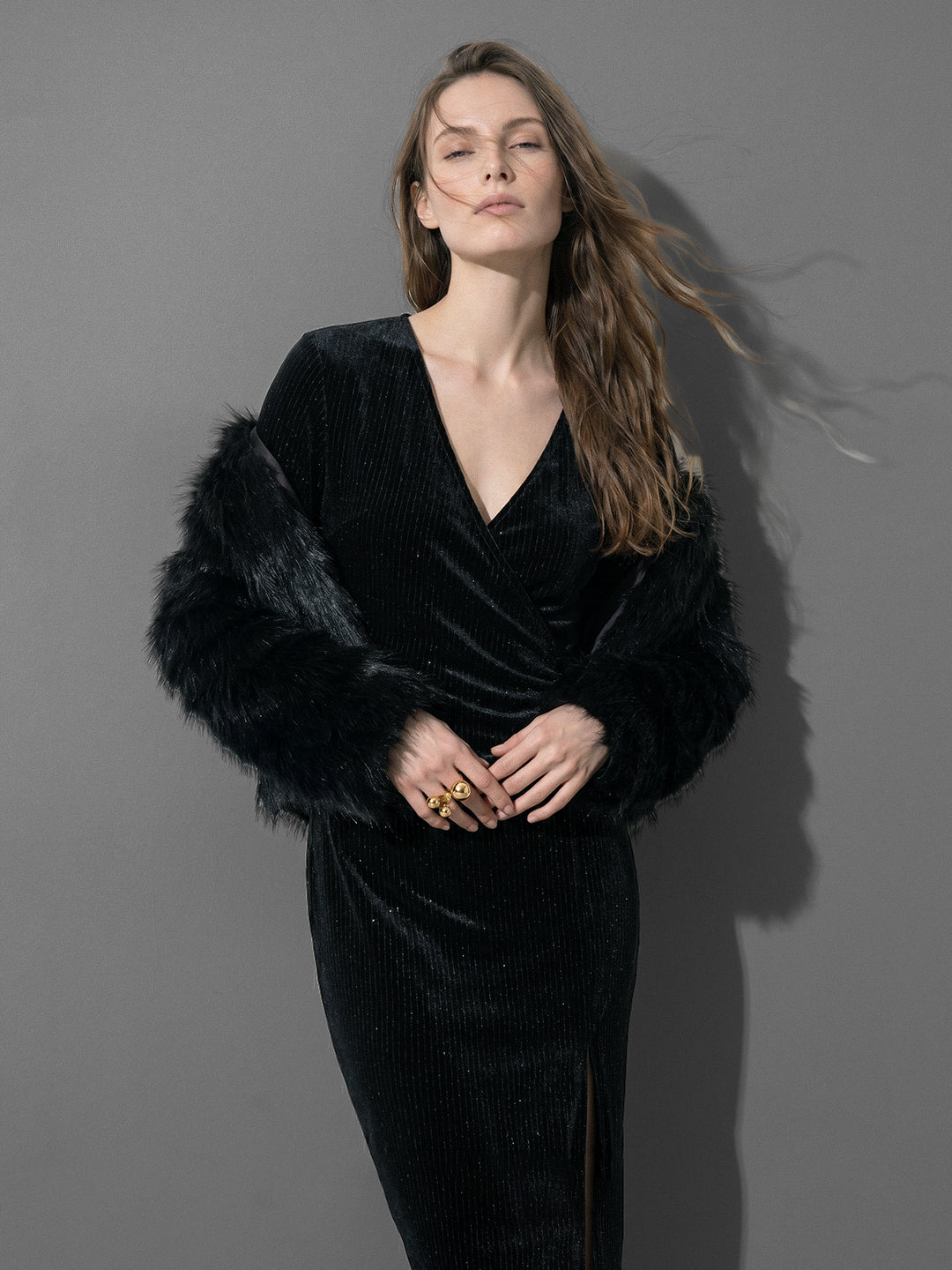 Black Shimmer V-Neck Dress