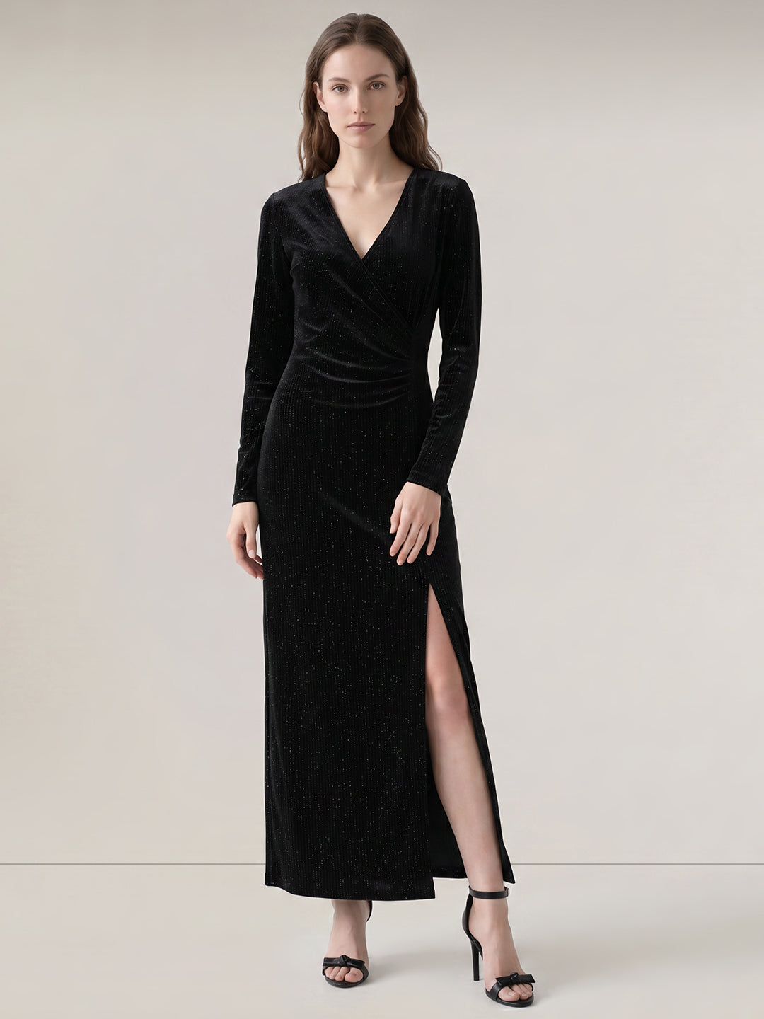 Black Shimmer V-Neck Dress