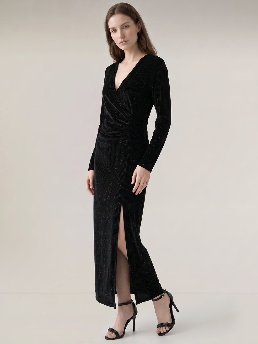 Black Shimmer V-Neck Dress