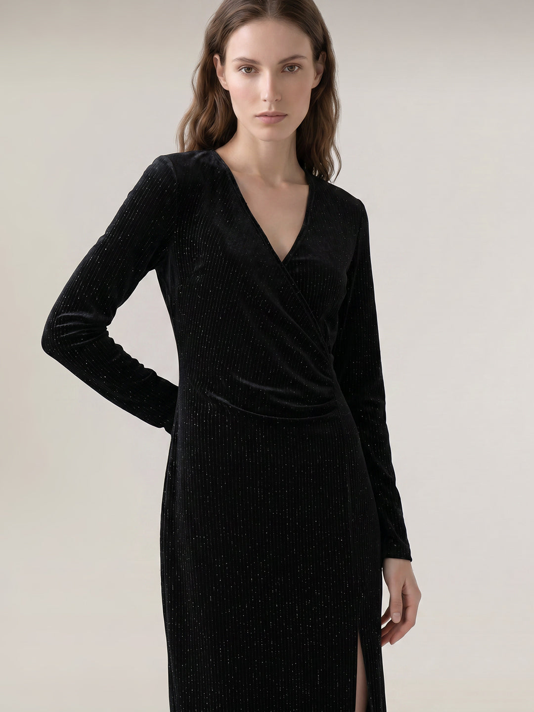 Black Shimmer V-Neck Dress