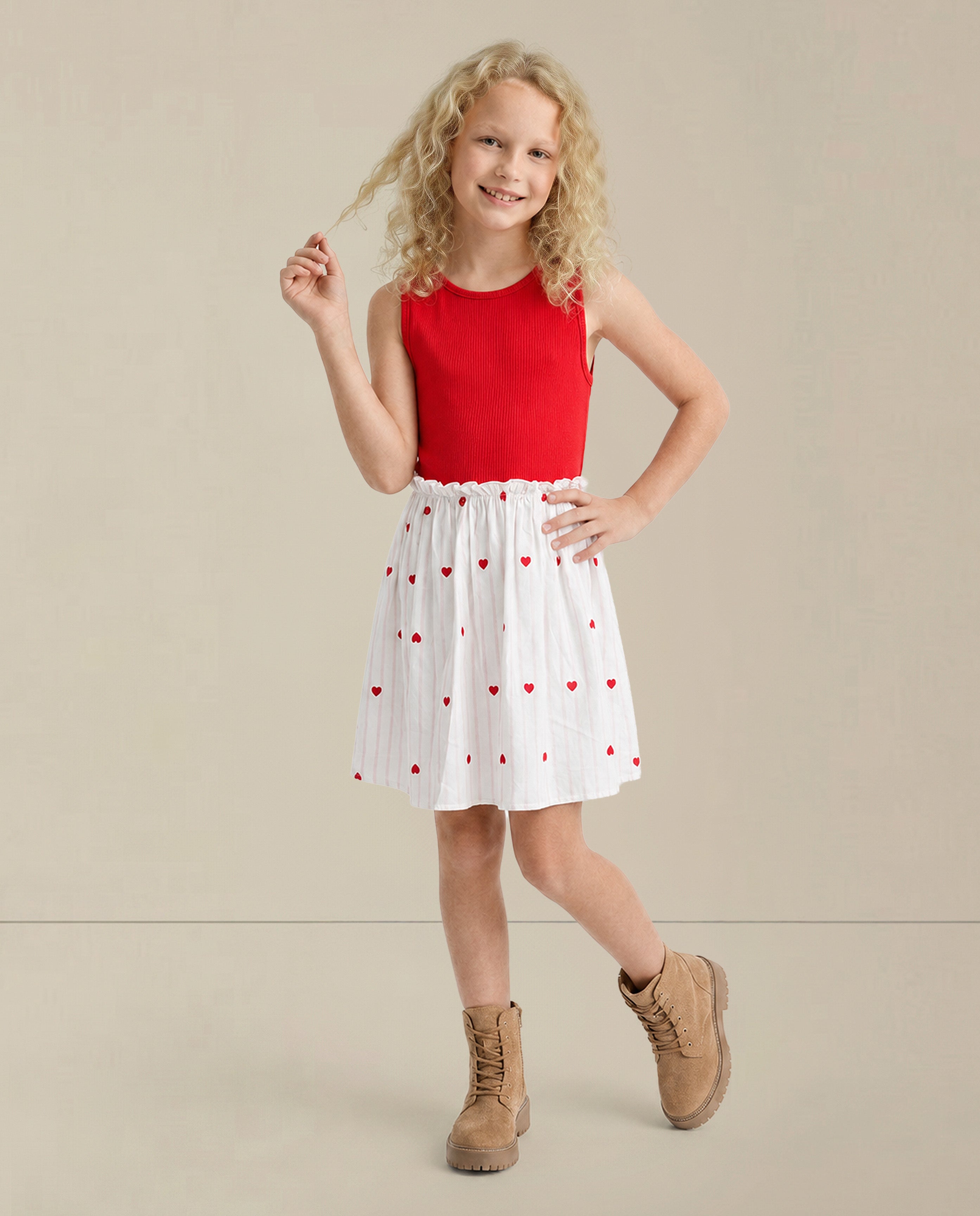 GIRLS Heart Print Fit & Flare Dress