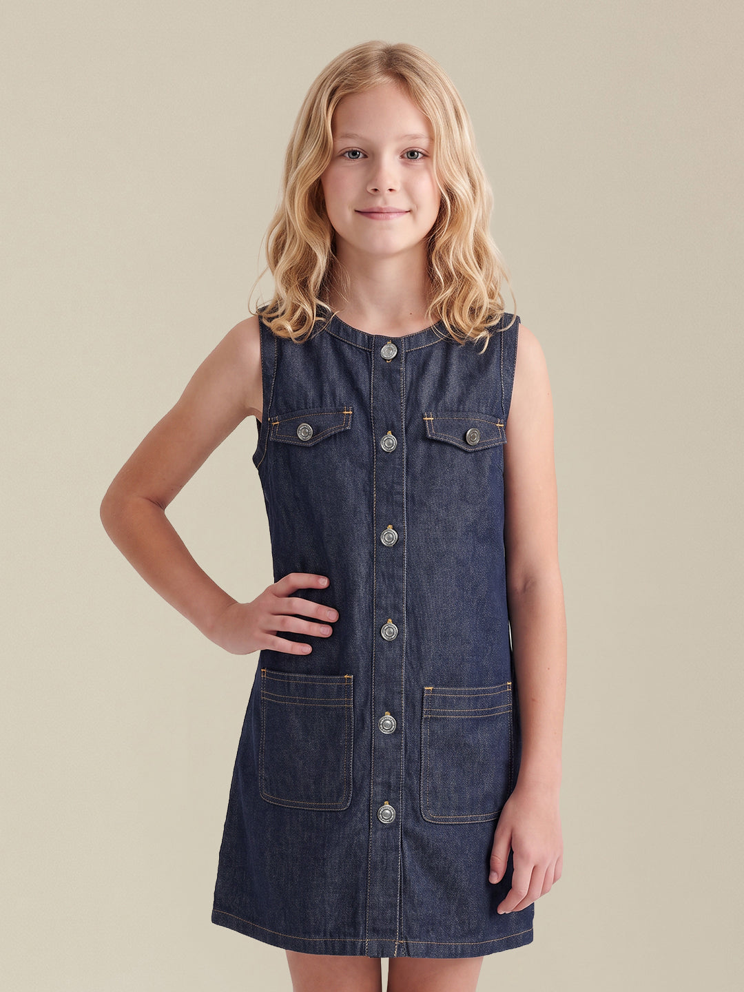 GIRLS Dark Blue Denim Sleeveless Utility Dress
