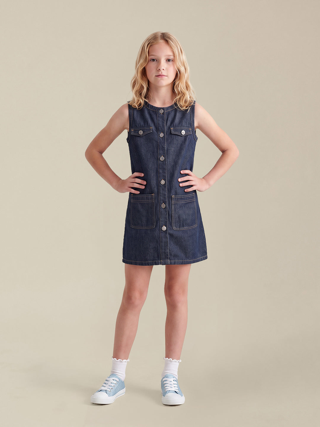 GIRLS Dark Blue Denim Sleeveless Utility Dress