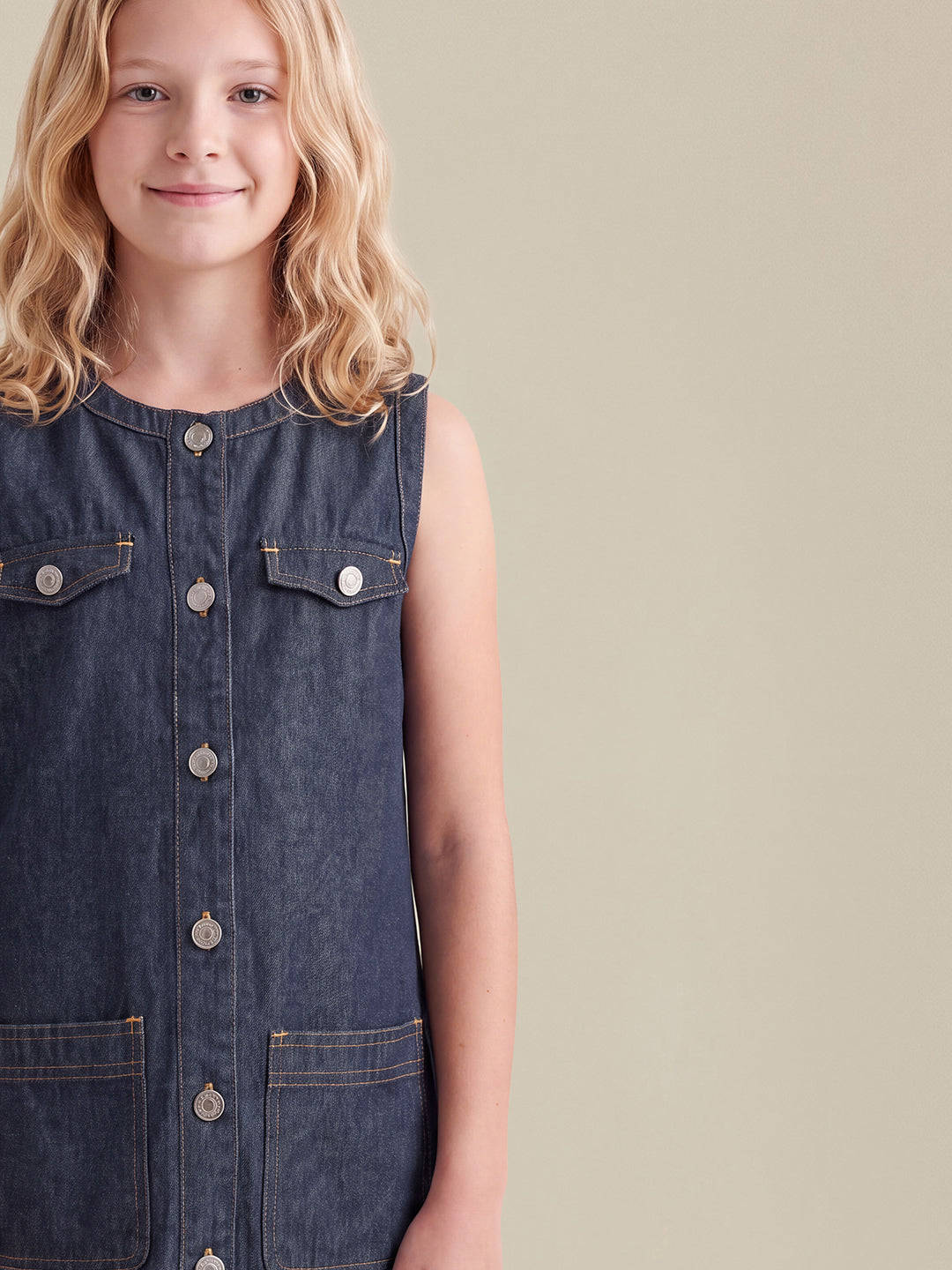 GIRLS Dark Blue Denim Sleeveless Utility Dress