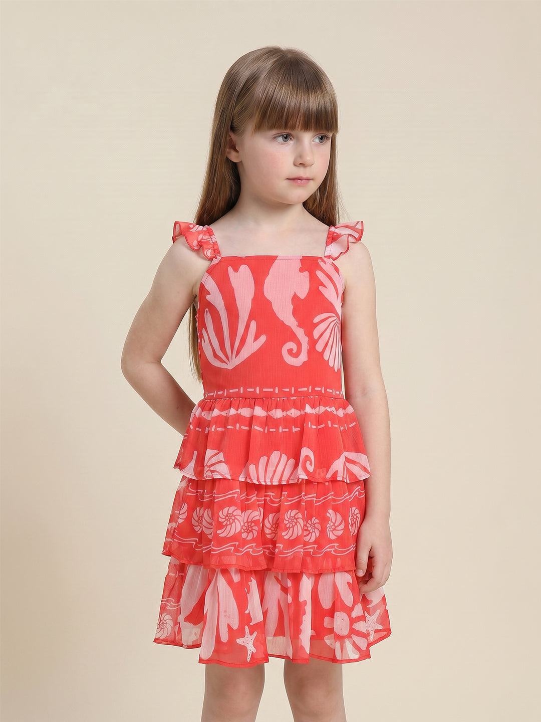 GIRLS Red Tropical Print Dress
