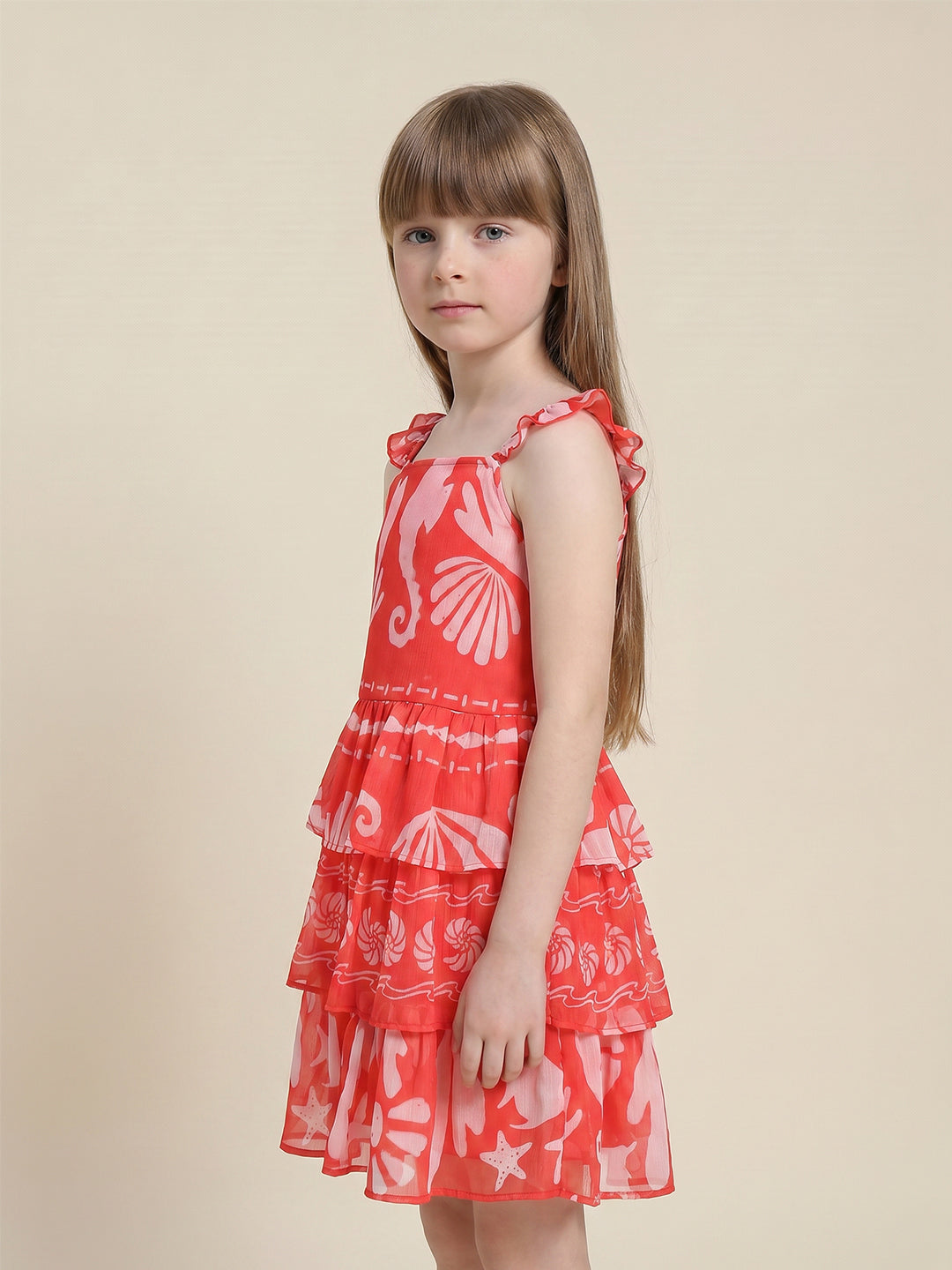 GIRLS Red Tropical Print Dress