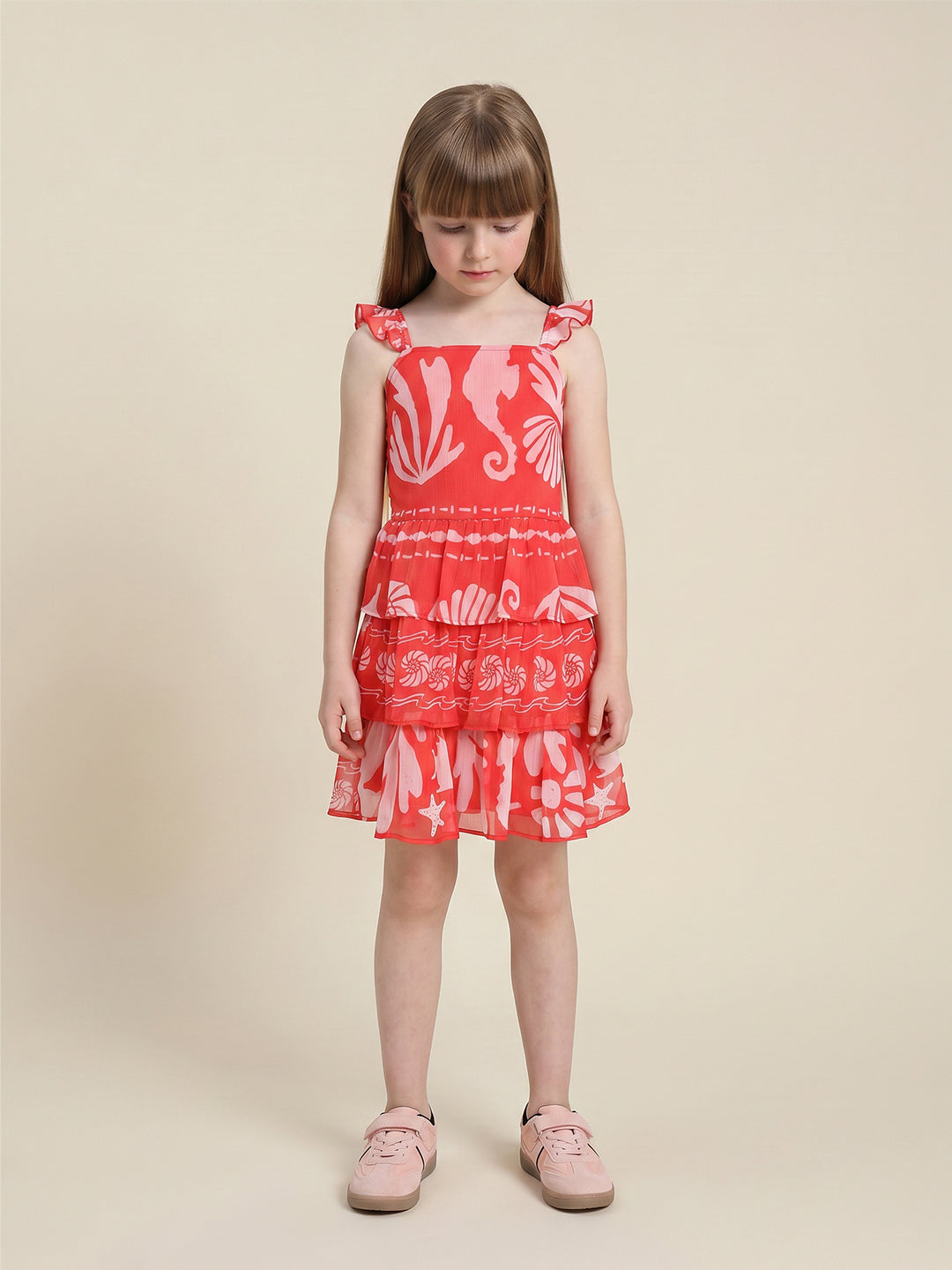 GIRLS Red Tropical Print Dress