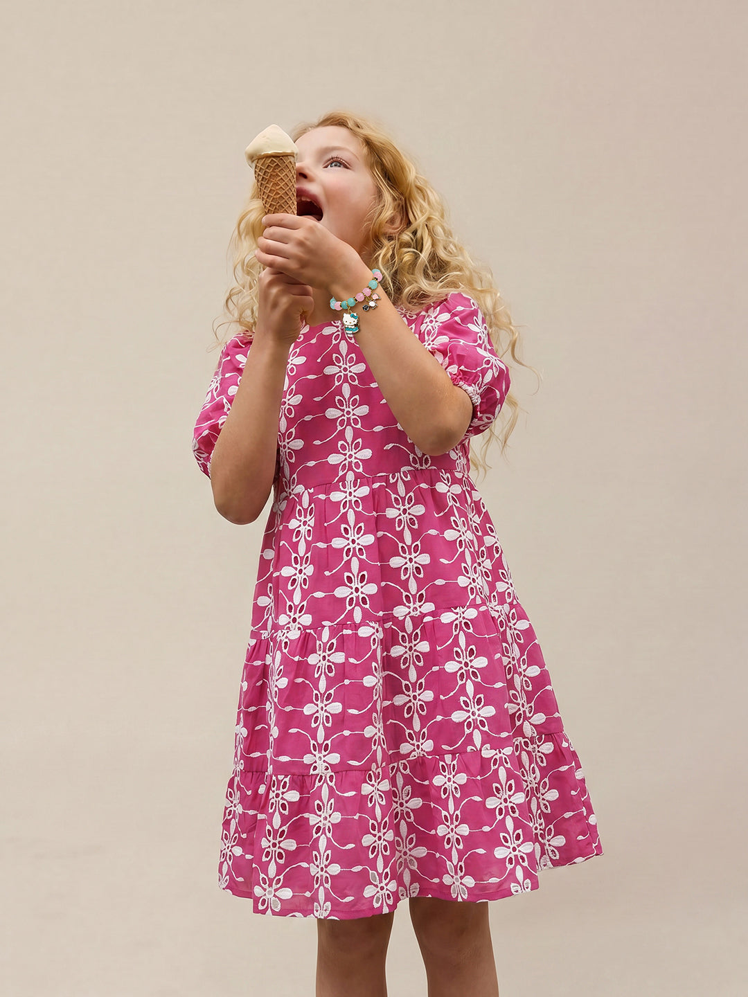 GIRLS Pink Embroidered Dress