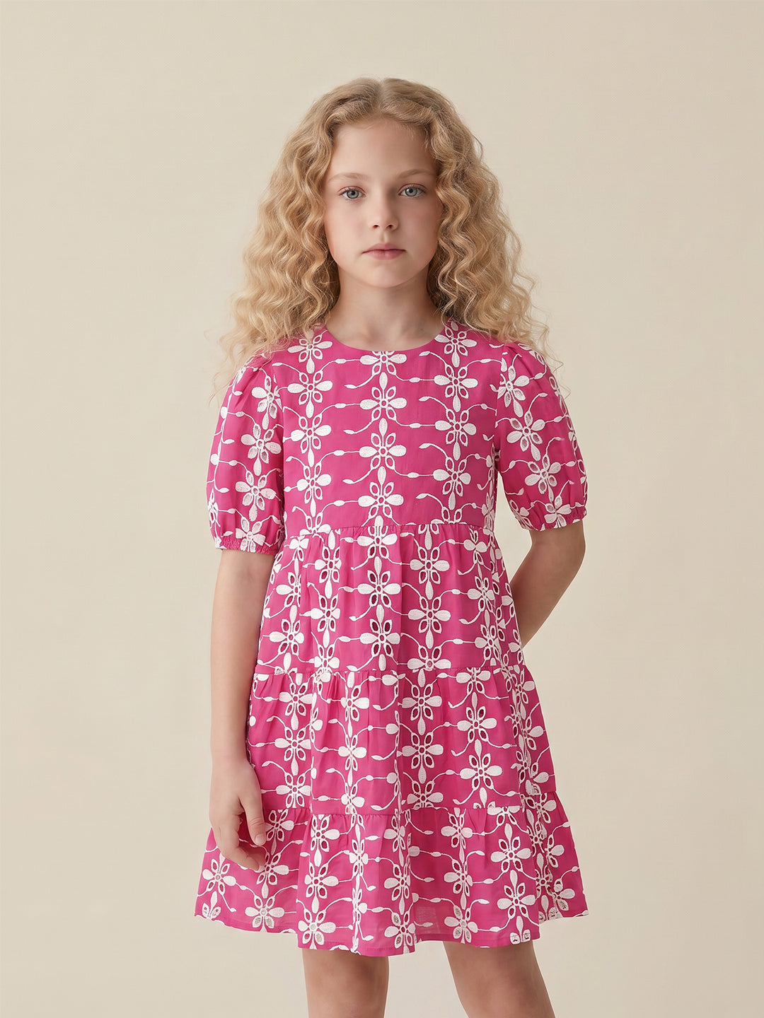 GIRLS Pink Embroidered Dress
