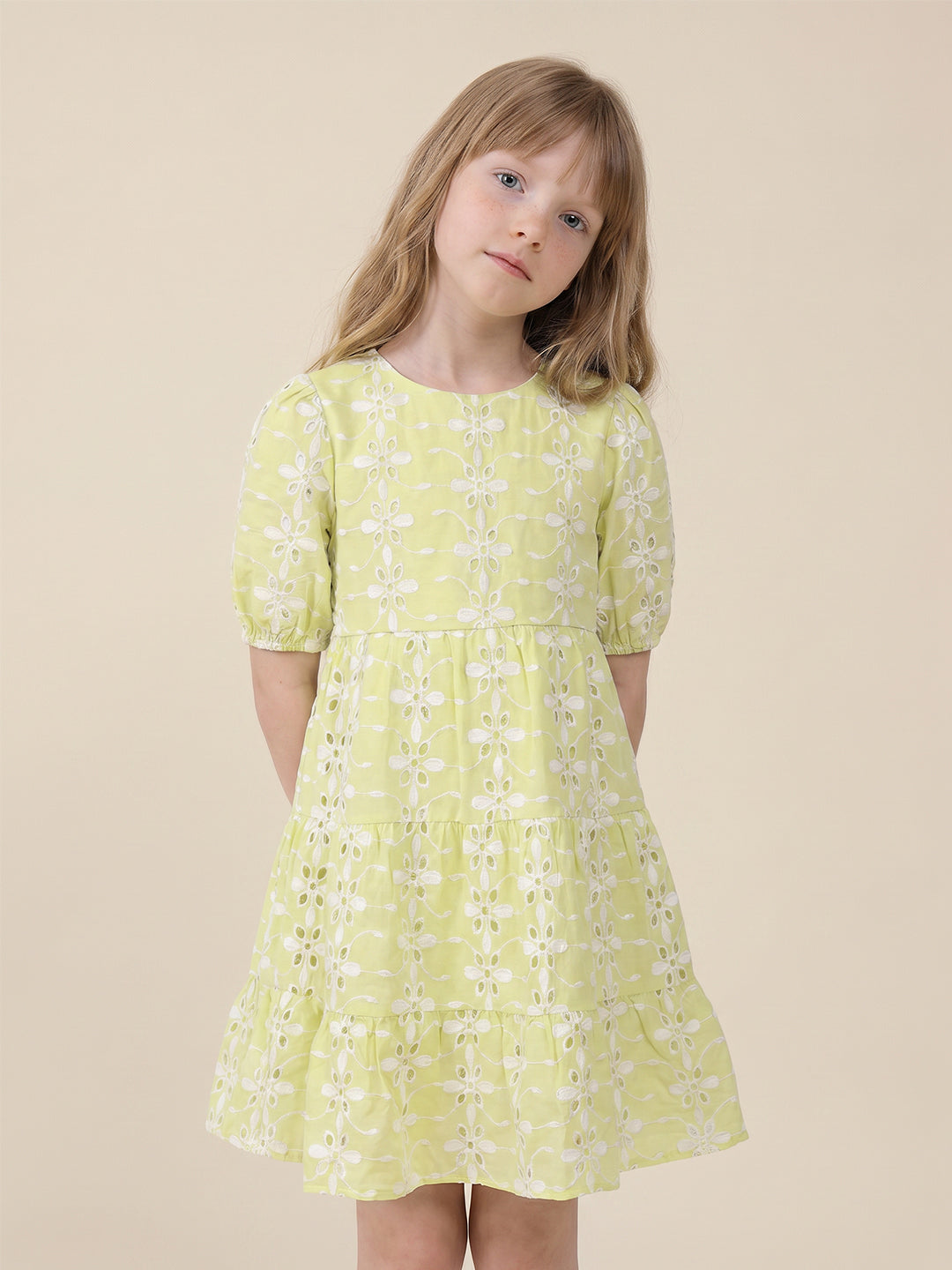 GIRLS Green Embroidered Dress