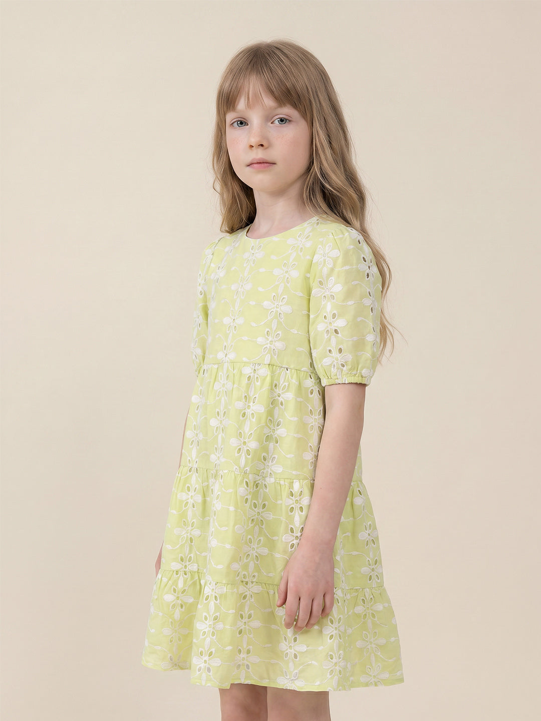 GIRLS Green Embroidered Dress