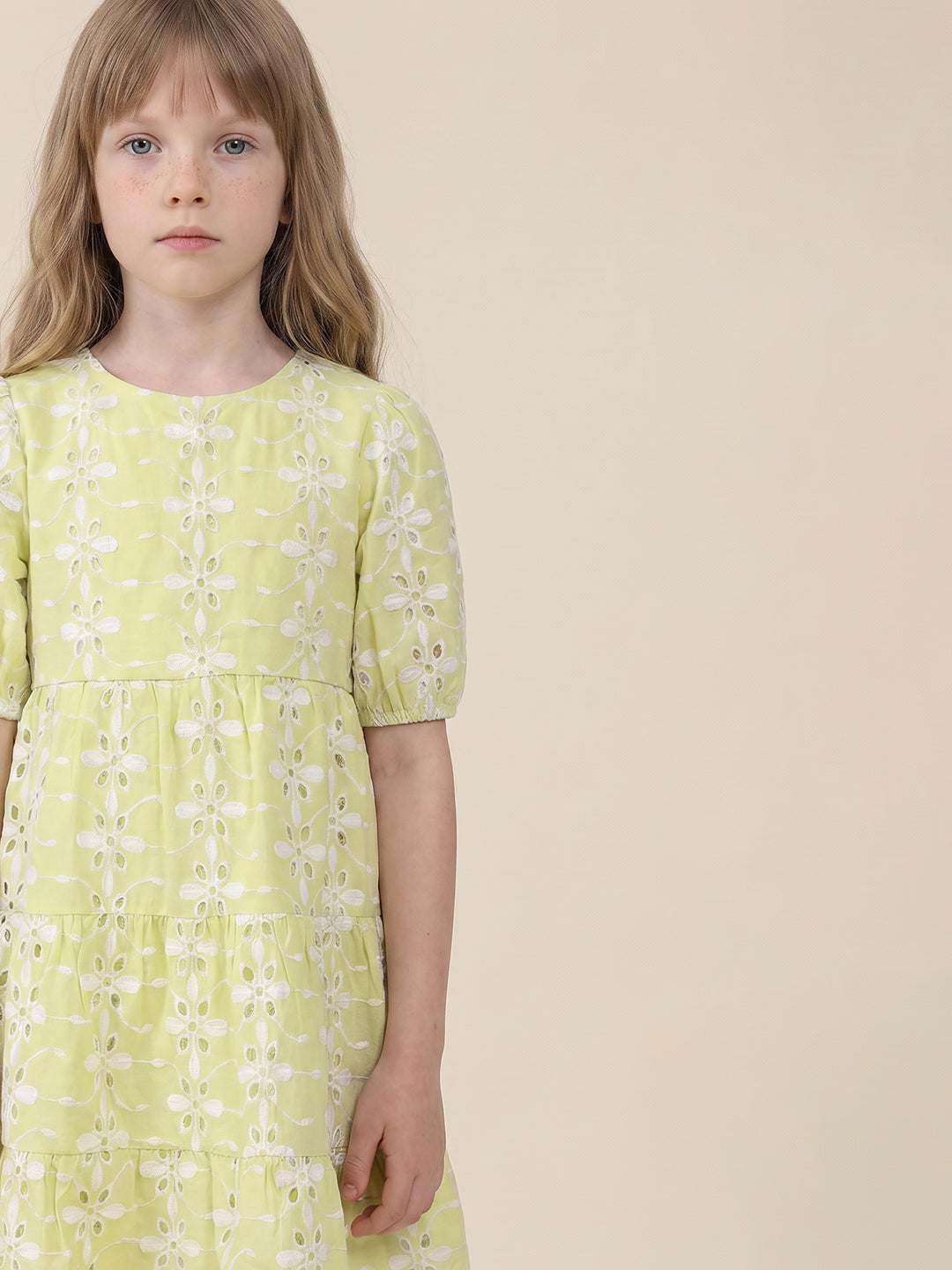 GIRLS Green Embroidered Dress