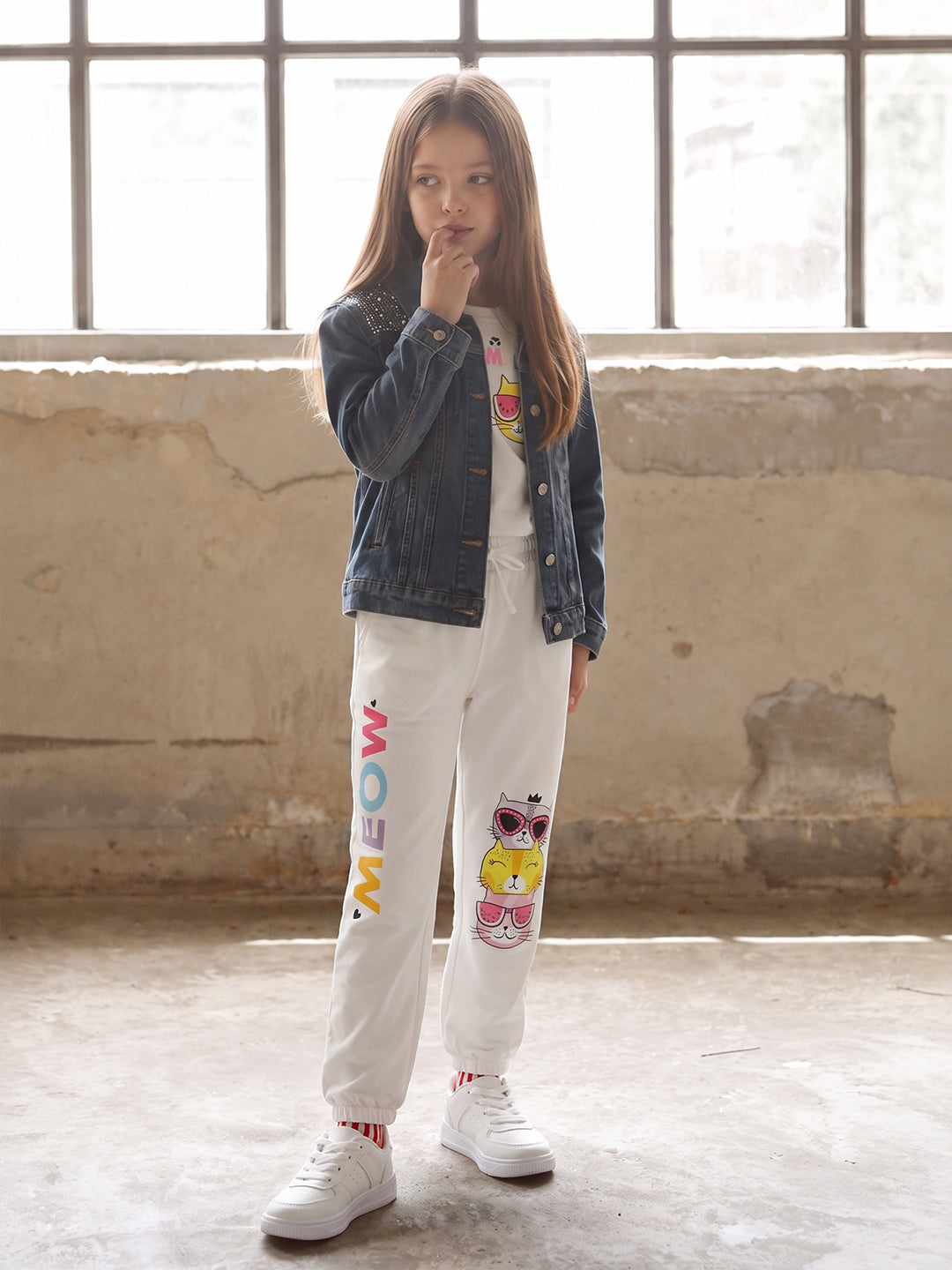 GIRLS White Printed Sweatpants