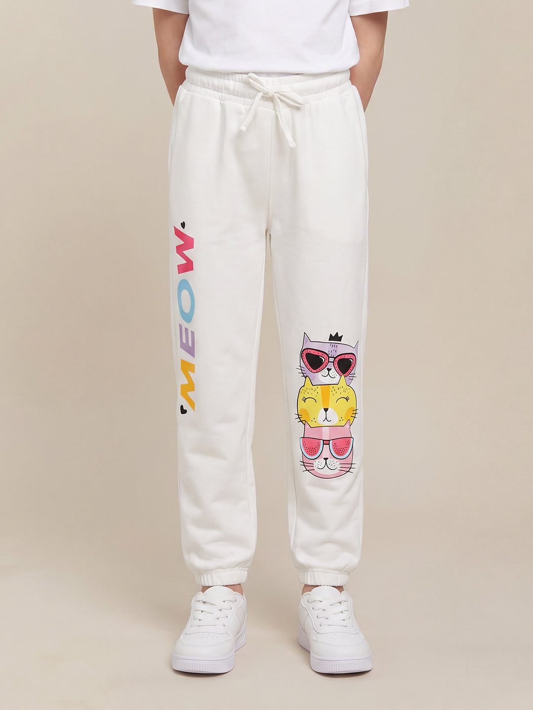 GIRLS White Printed Sweatpants
