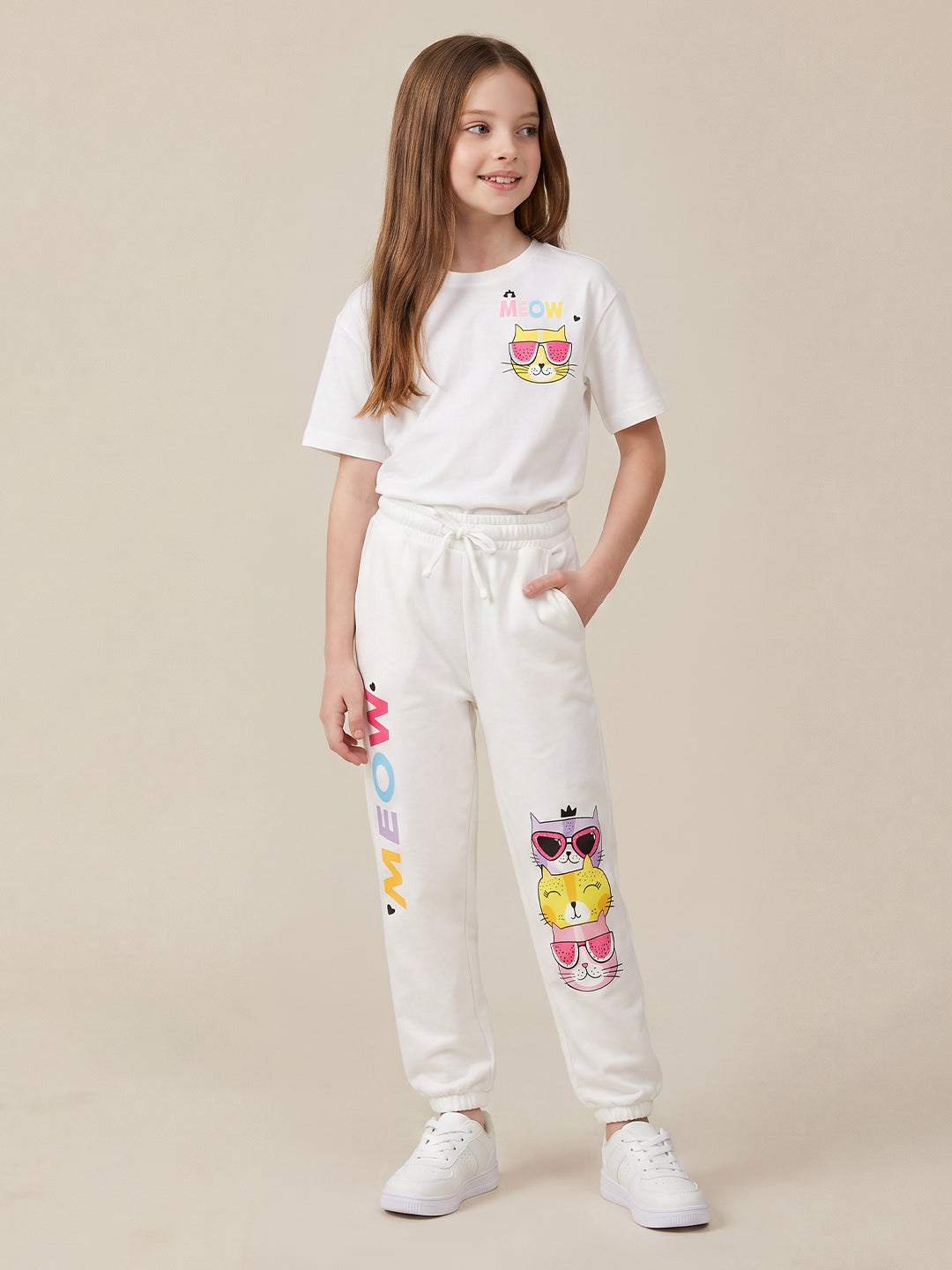 GIRLS White Printed Sweatpants