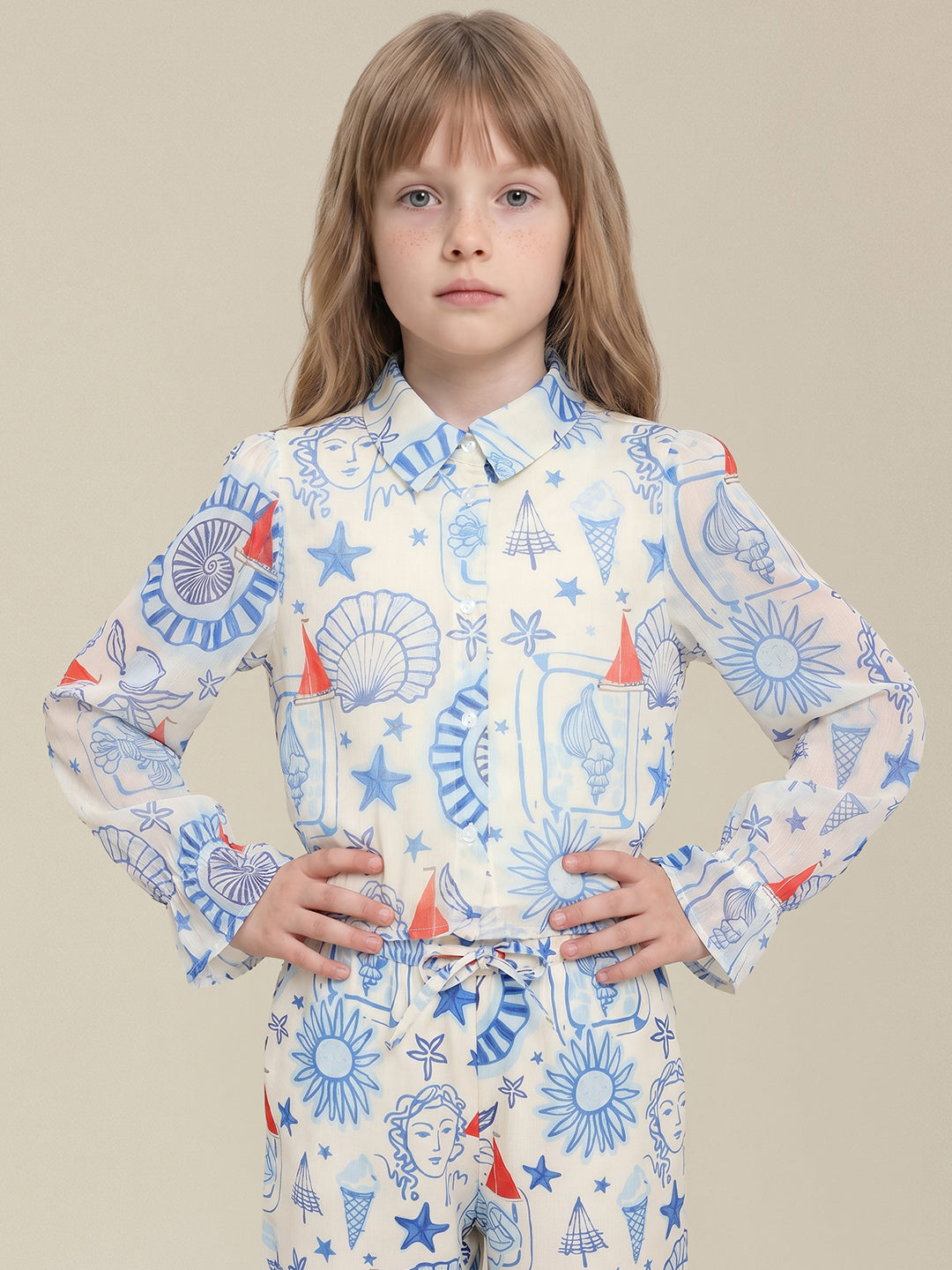 GIRLS Blue Printed Shirt