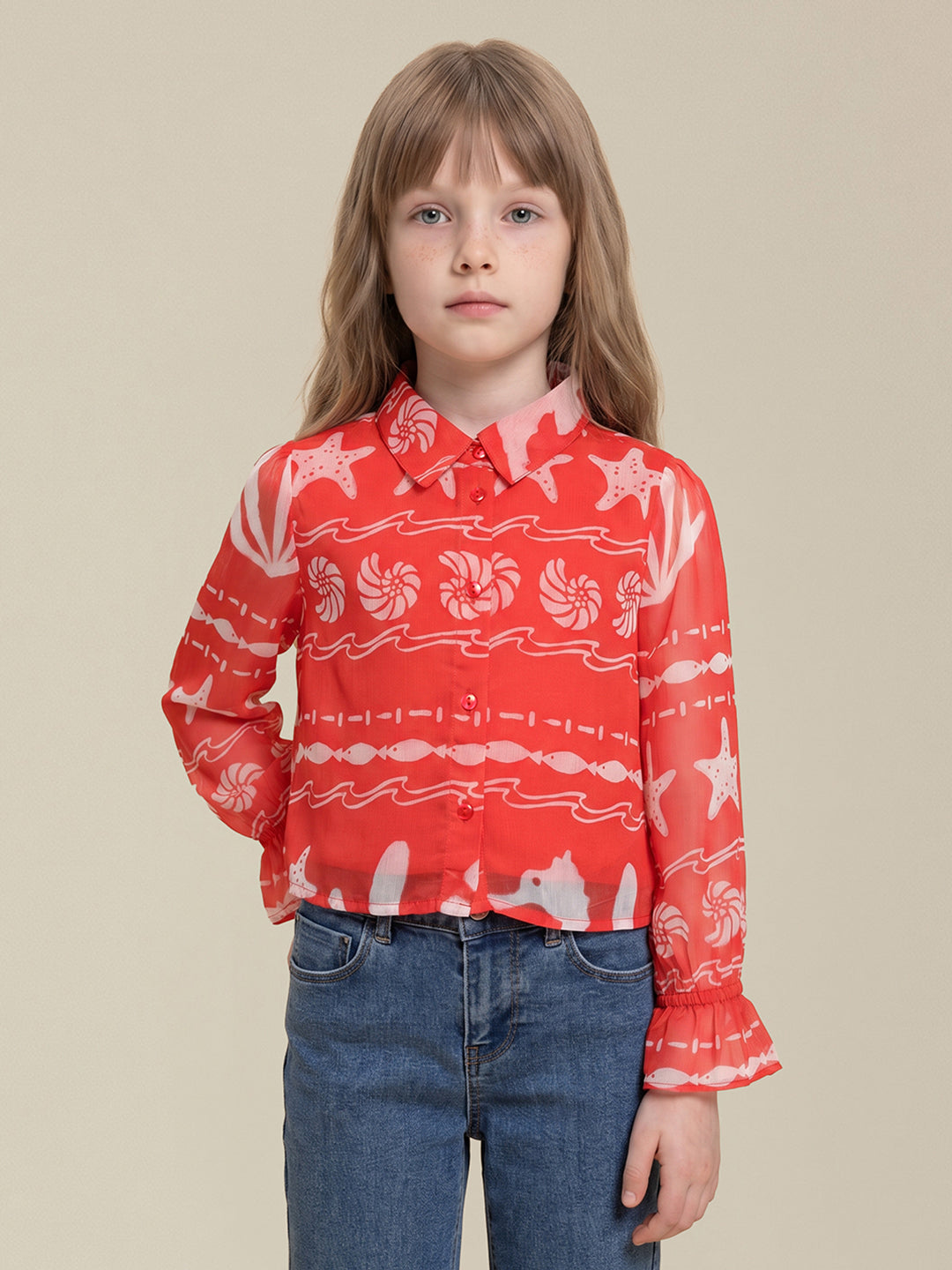 GIRLS Red Seashell Print Shirt