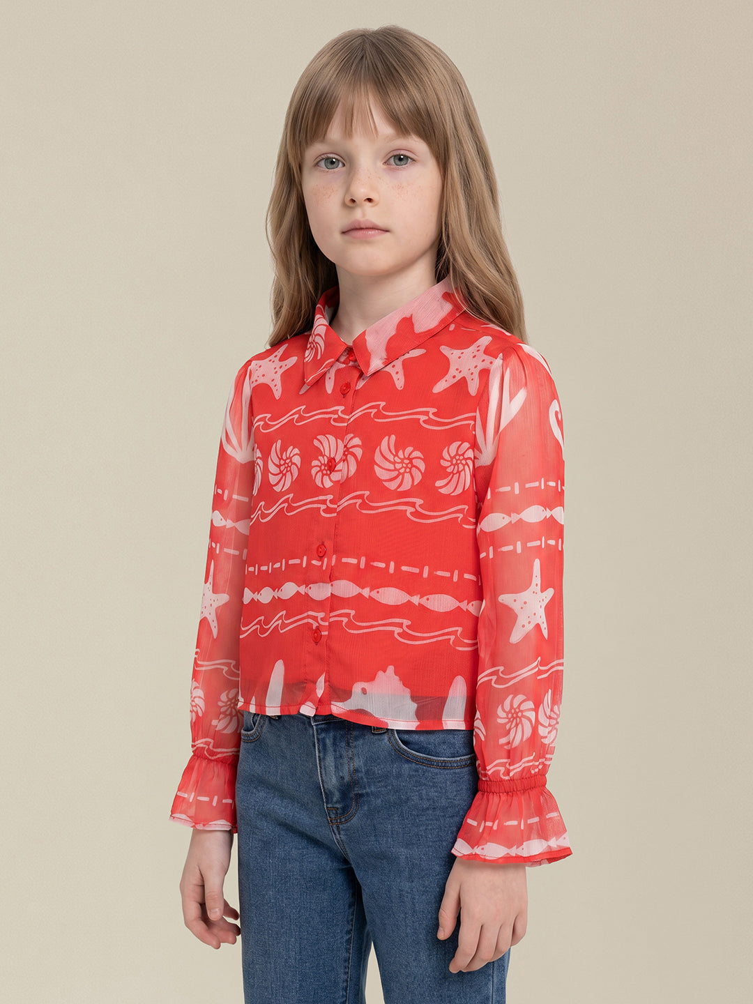 GIRLS Red Seashell Print Shirt