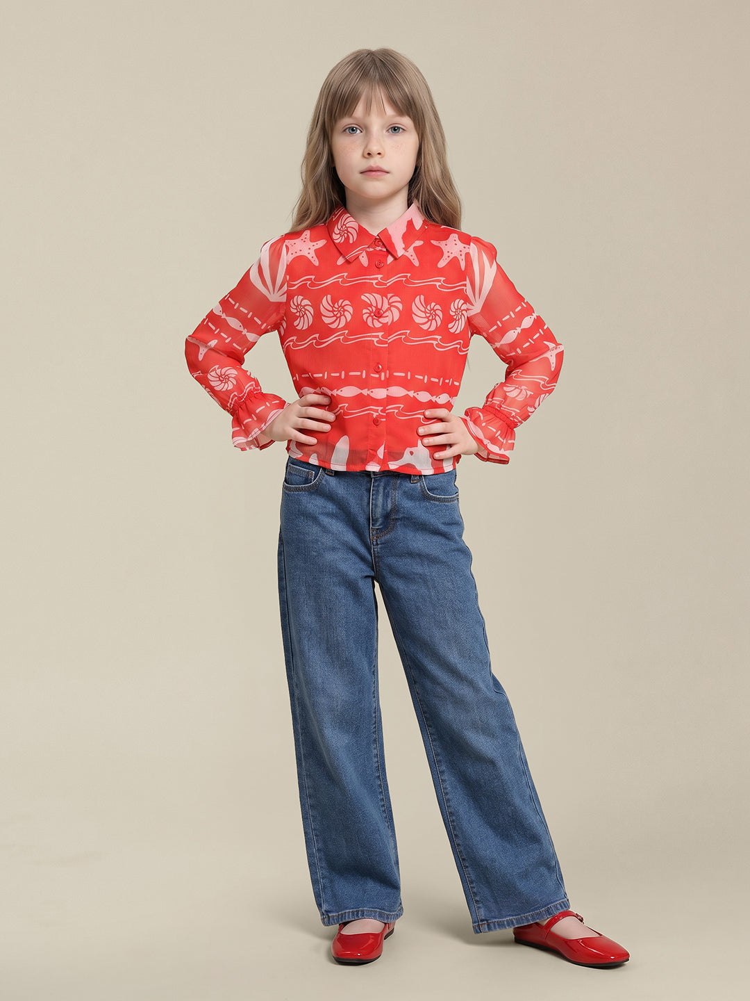 GIRLS Red Seashell Print Shirt