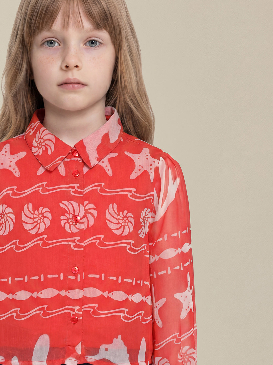 GIRLS Red Seashell Print Shirt