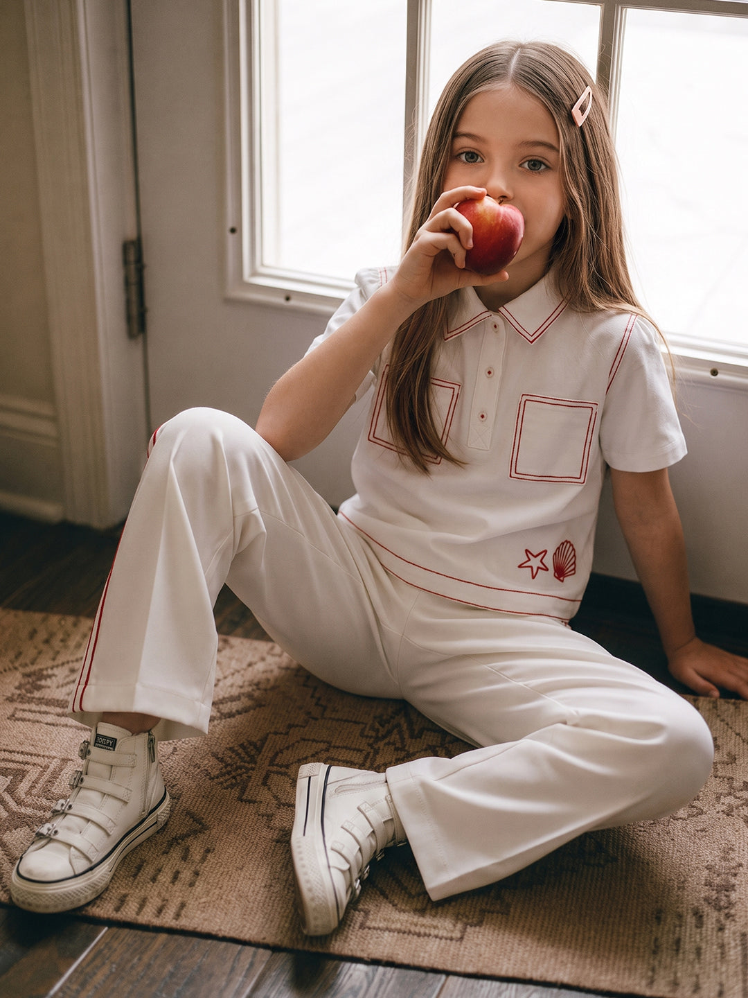 GIRLS White Contrast Stitch Shirt